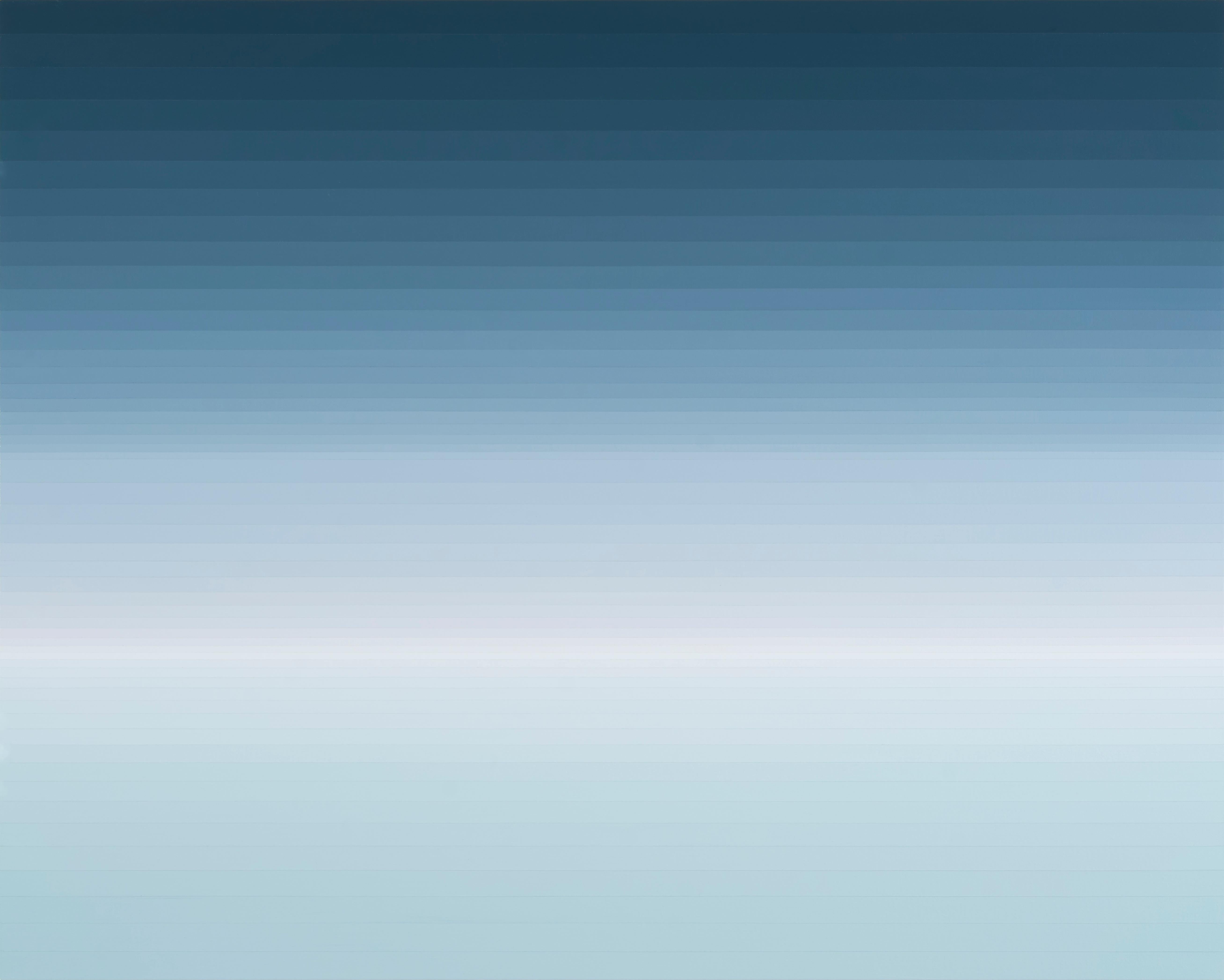 Dieses Werk wird gerollt versandt.

Die Serie Emotional Color Change kombiniert Farbe und Sprache, um die äußere Umgebung visuell darzustellen. Bei diesem Verfahren werden zwei oder drei Farben auf der Leinwand gemischt, beginnend an einem Ende und