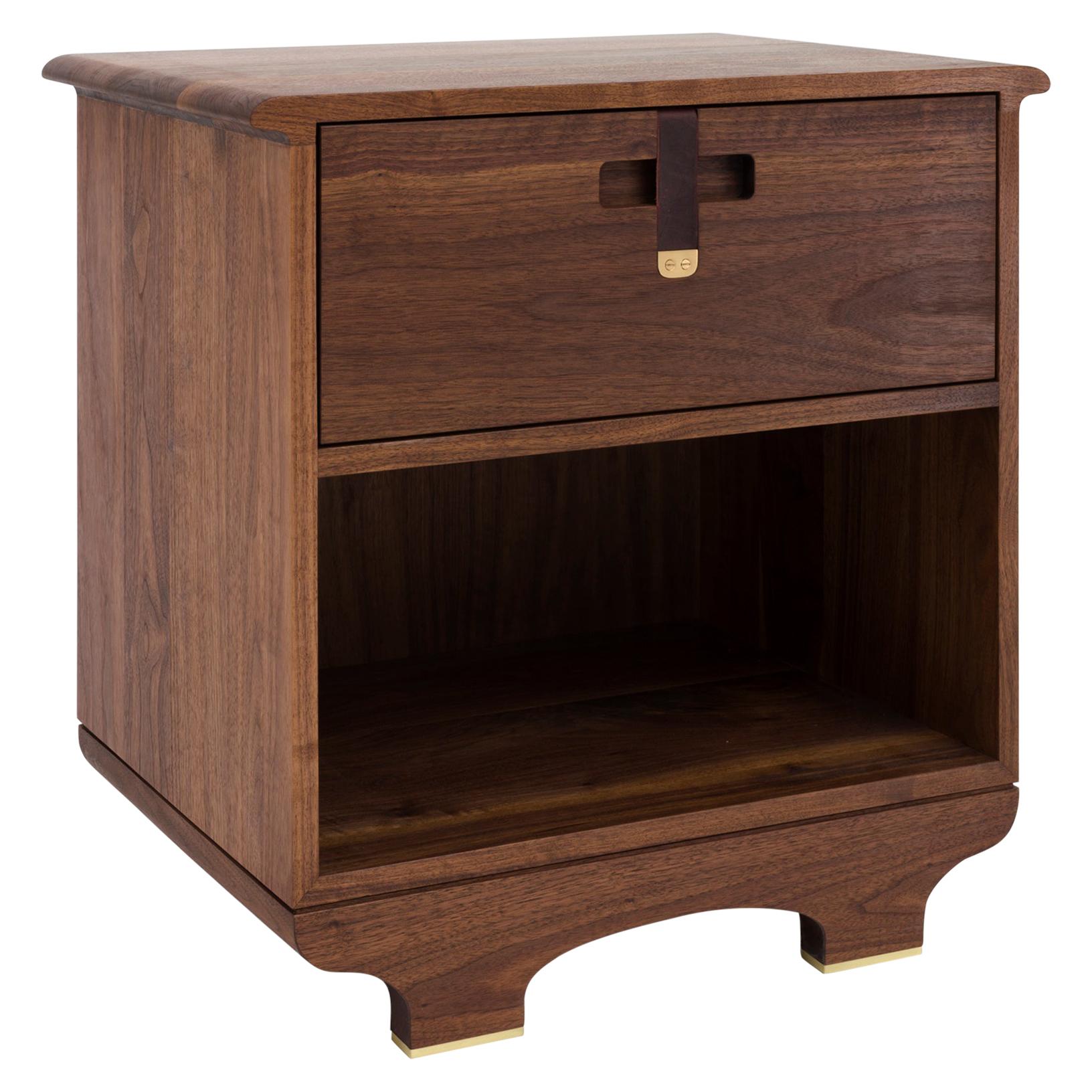 Kyoto Bedside Table or Nightstand with Drawer, Walnut For Sale