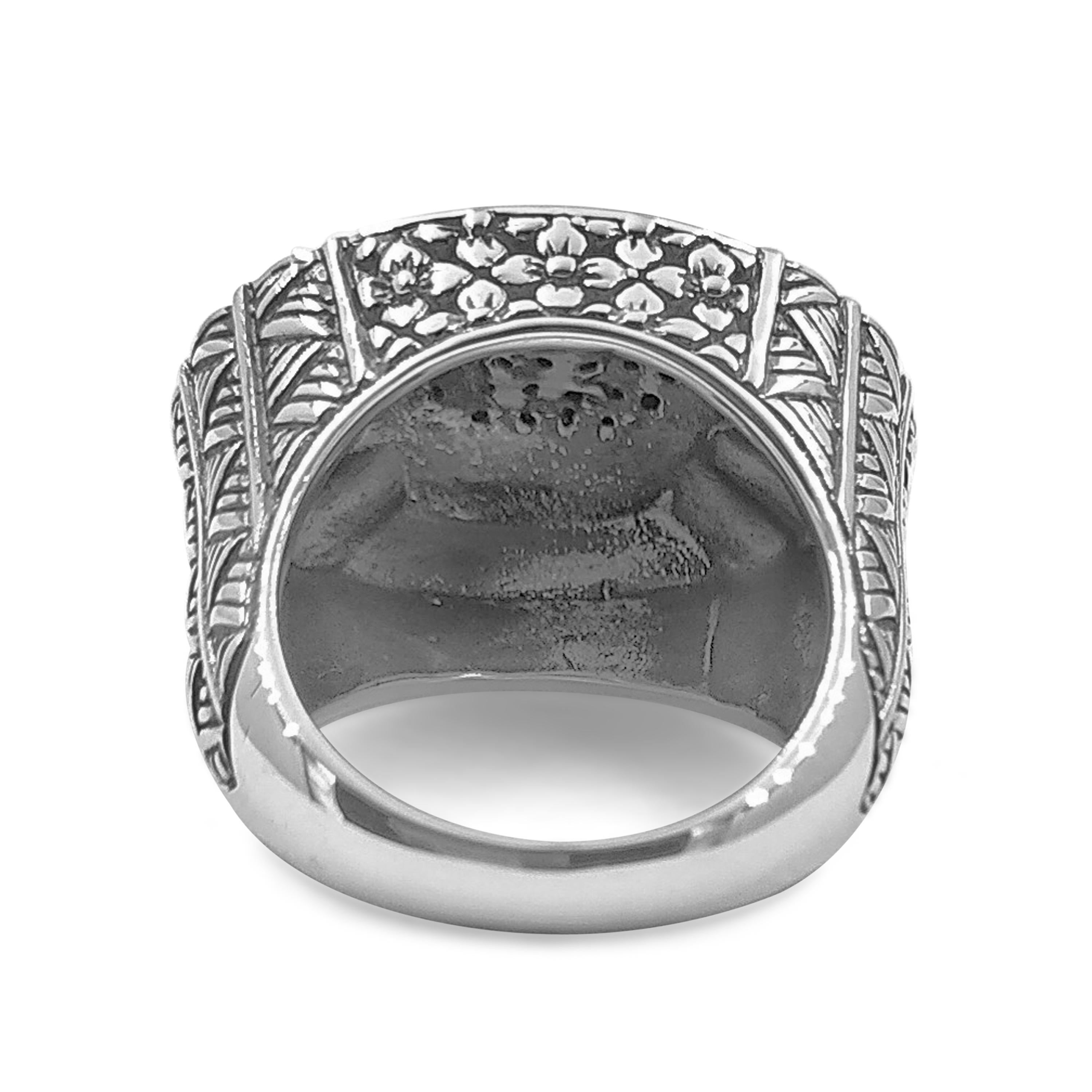 Artisan Kyoto Black Diamond & Engraved Sterling Silver Ring  For Sale