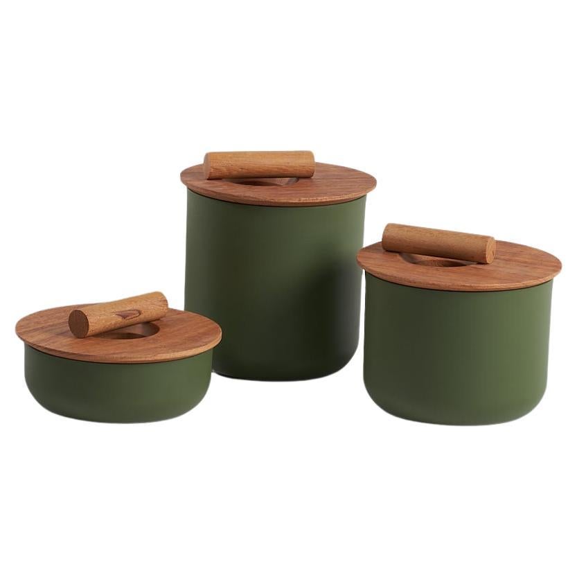 Collection Kyoto, ensemble de 4 pots en aluminium et bois