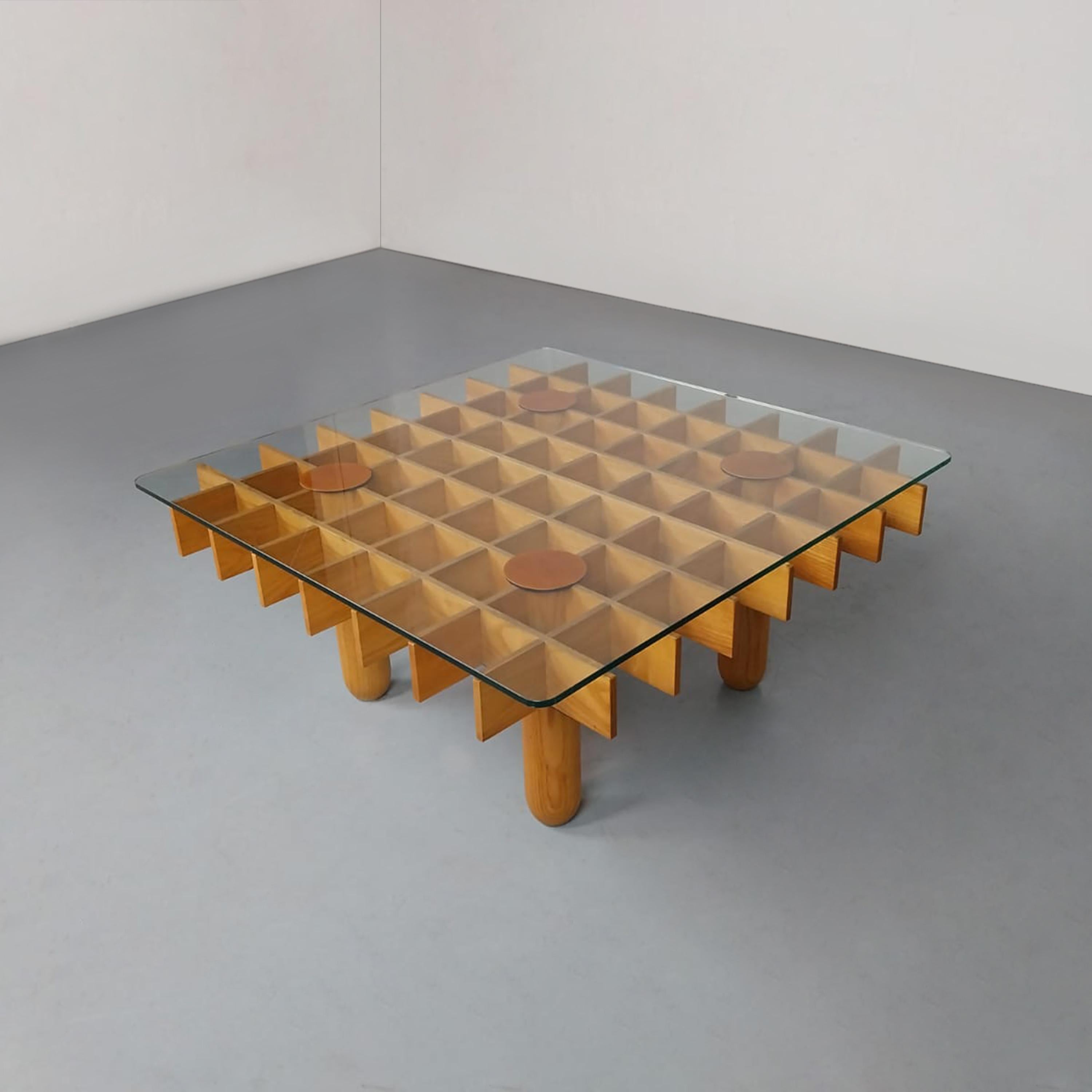 Mid-Century Modern Kyoto graphic maple and glass coffee table by Gianfranco Frattini Knoll 1970s