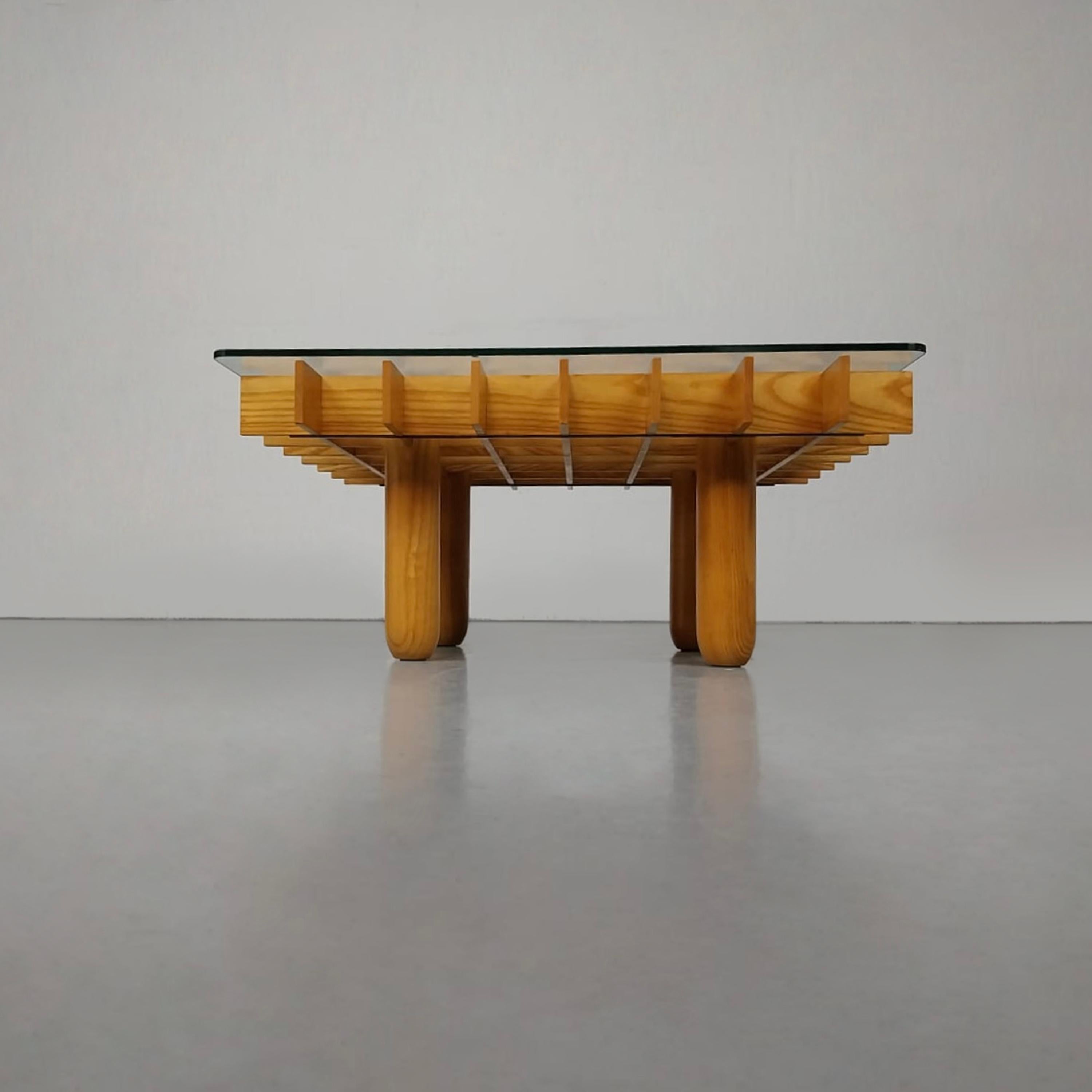 Italian Kyoto graphic maple and glass coffee table by Gianfranco Frattini Knoll 1970s