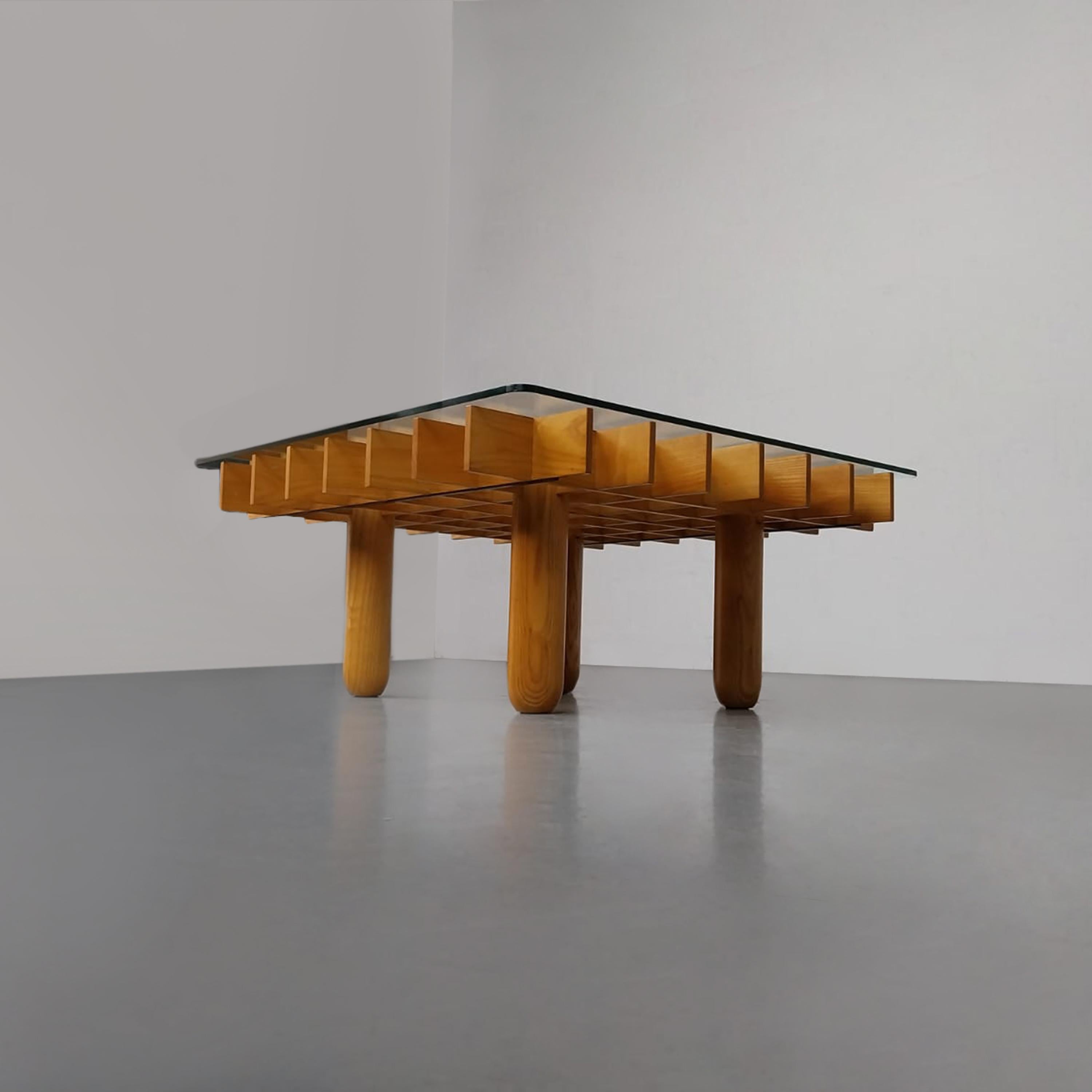 Kyoto graphic maple and glass coffee table by Gianfranco Frattini Knoll 1970s In Good Condition In Sas van Gent, NL