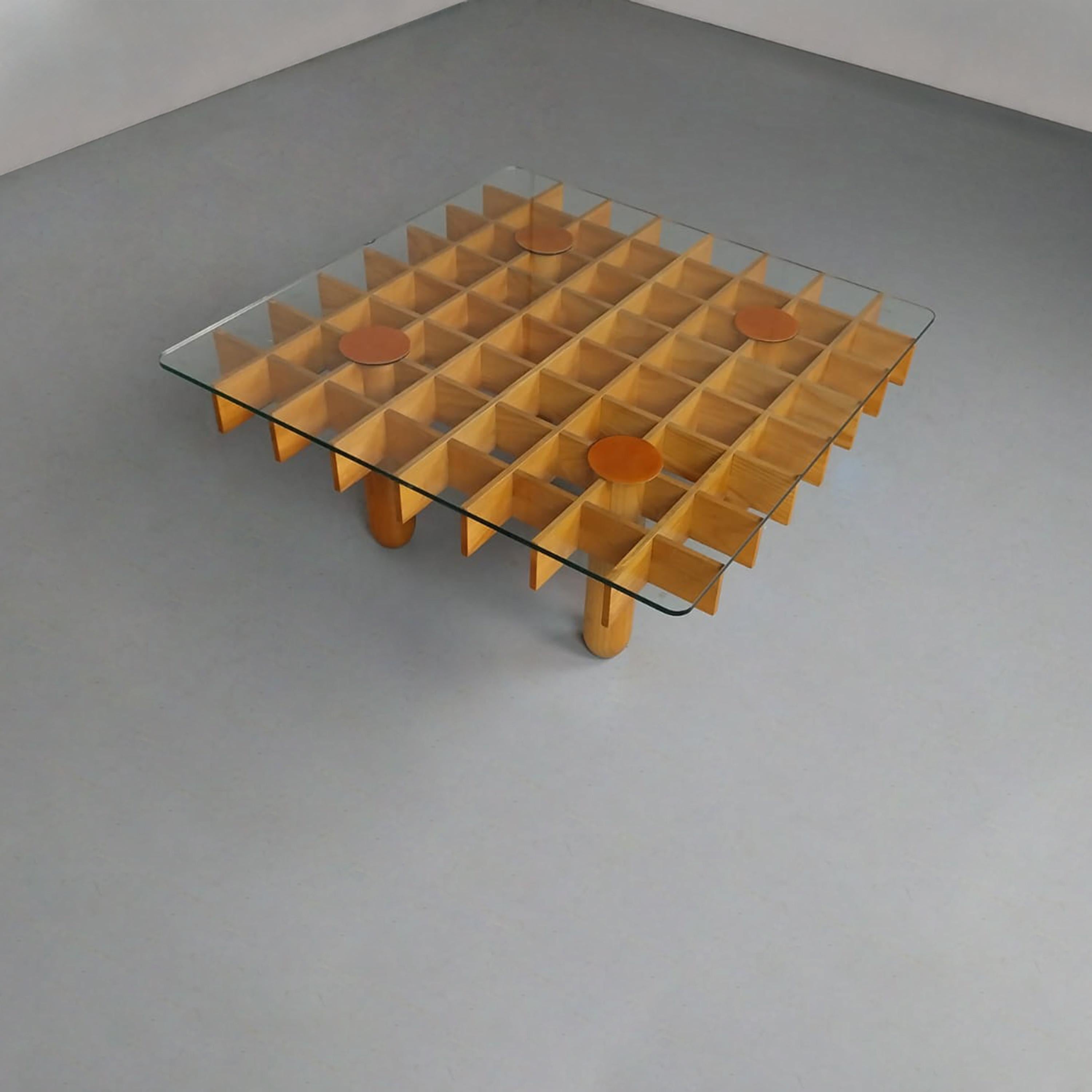 Glass Kyoto graphic maple and glass coffee table by Gianfranco Frattini Knoll 1970s