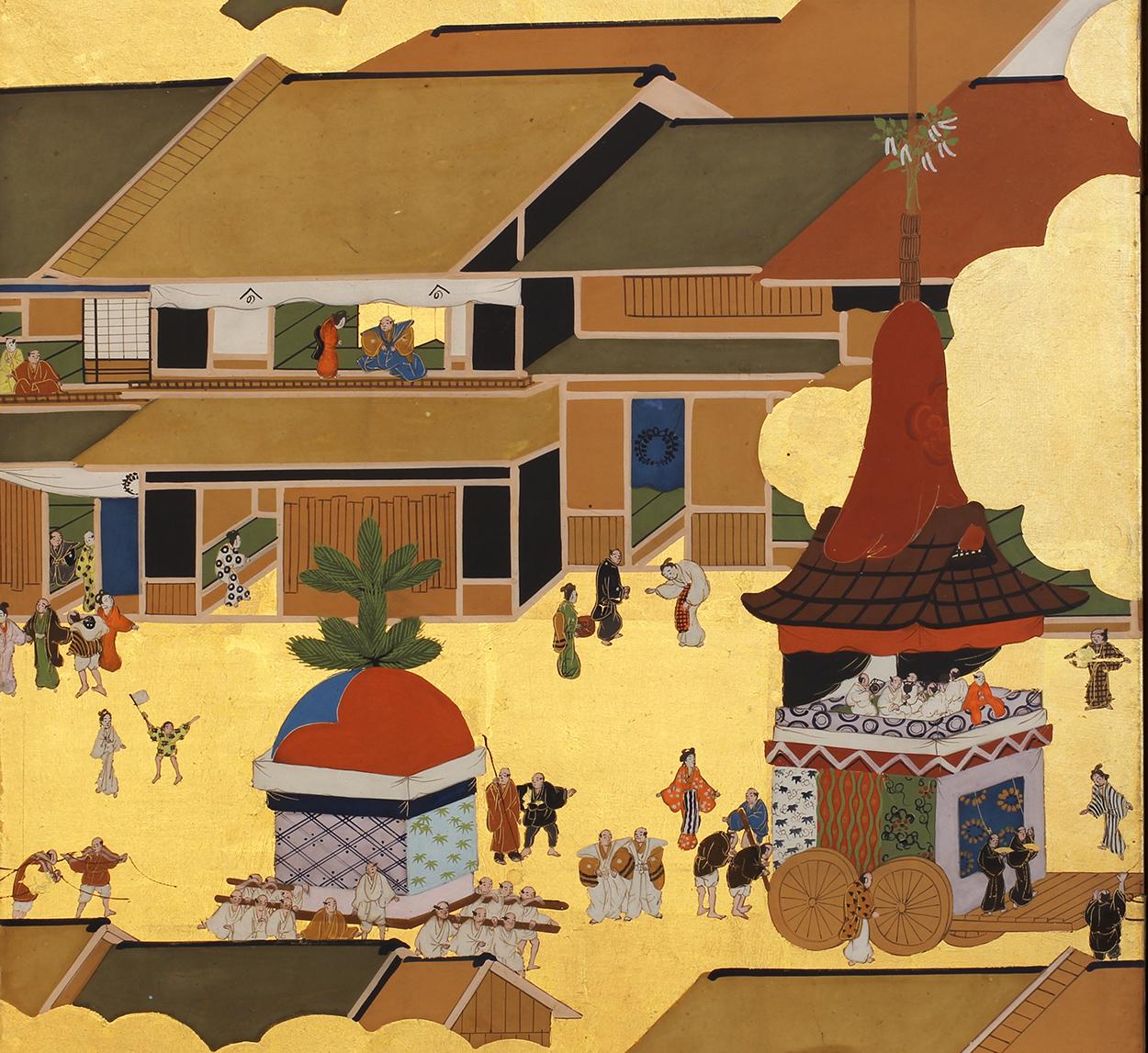 19th Century Kyoto Landscape, Japanese Screen Painted on Gold Leaf