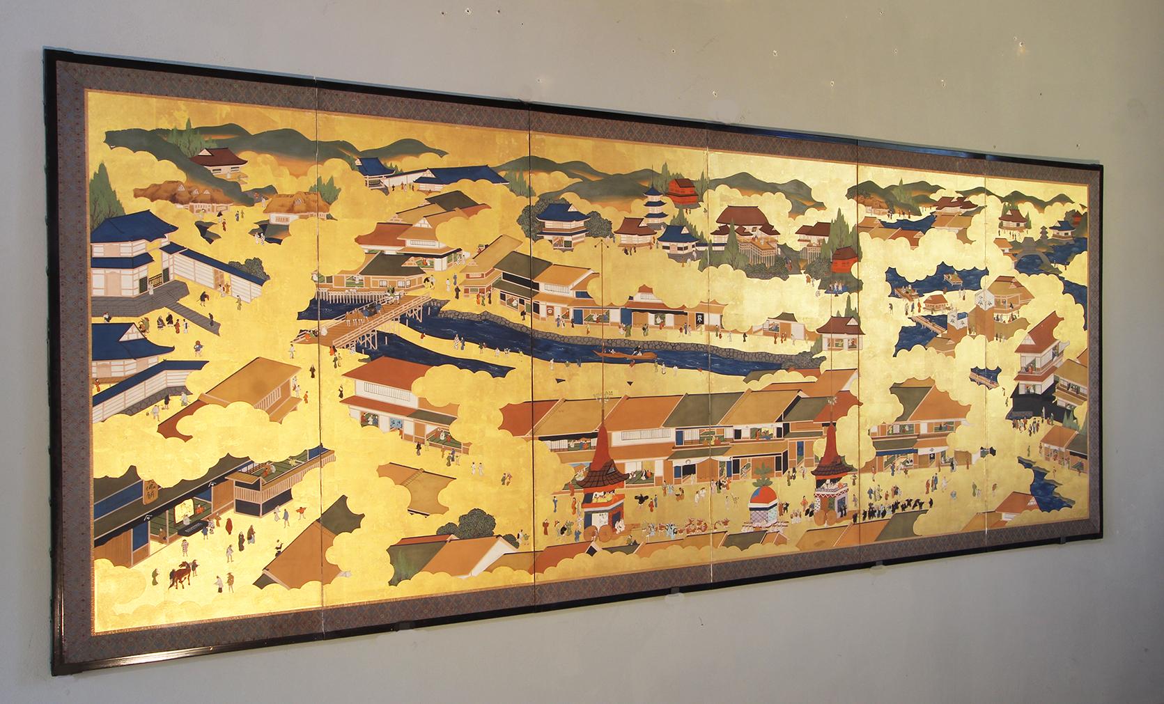 Kyoto Landscape, Japanese Screen Painted on Gold Leaf 1