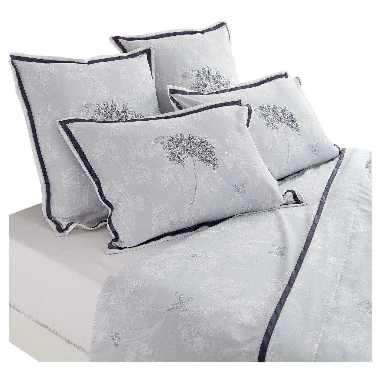 Kyoto Luxury Reversible Comforter King Size Bedding in Blue and Grey Cotton Satin For Sale at