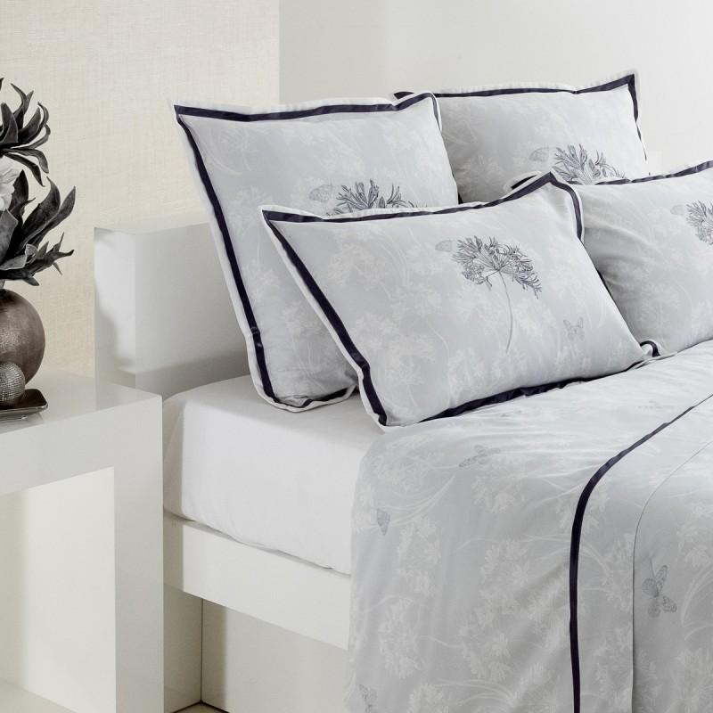 Portuguese Kyoto, Luxury Duvet Cover King Size Bedding Set in Blue & Grey Cotton Satin