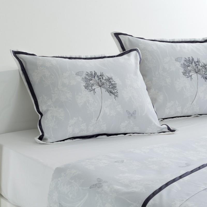 Contemporary Kyoto, Luxury Duvet Cover King Size Bedding Set in Blue & Grey Cotton Satin