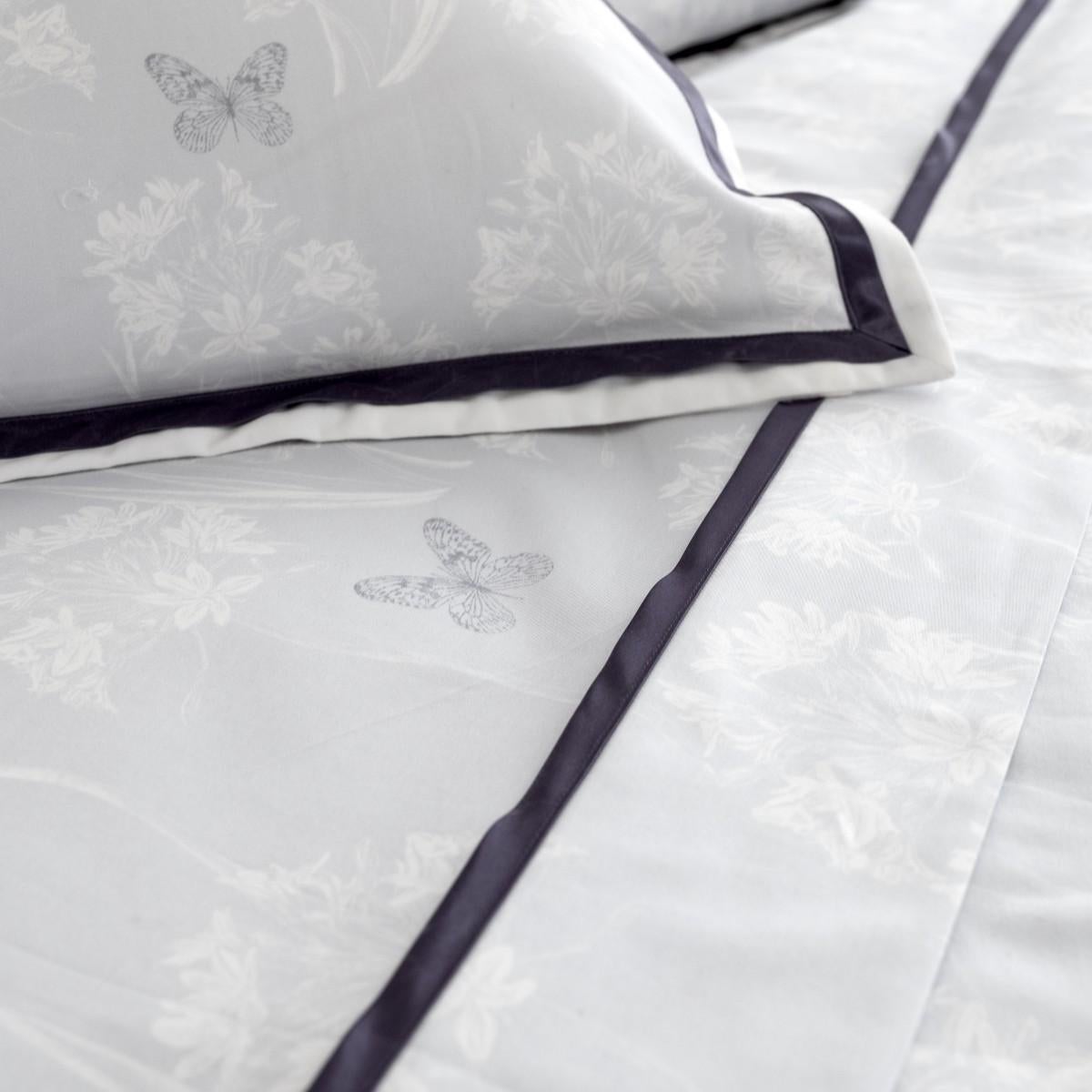 Kyoto, Luxury Duvet Cover King Size Bedding Set in Blue & Grey Cotton Satin 2