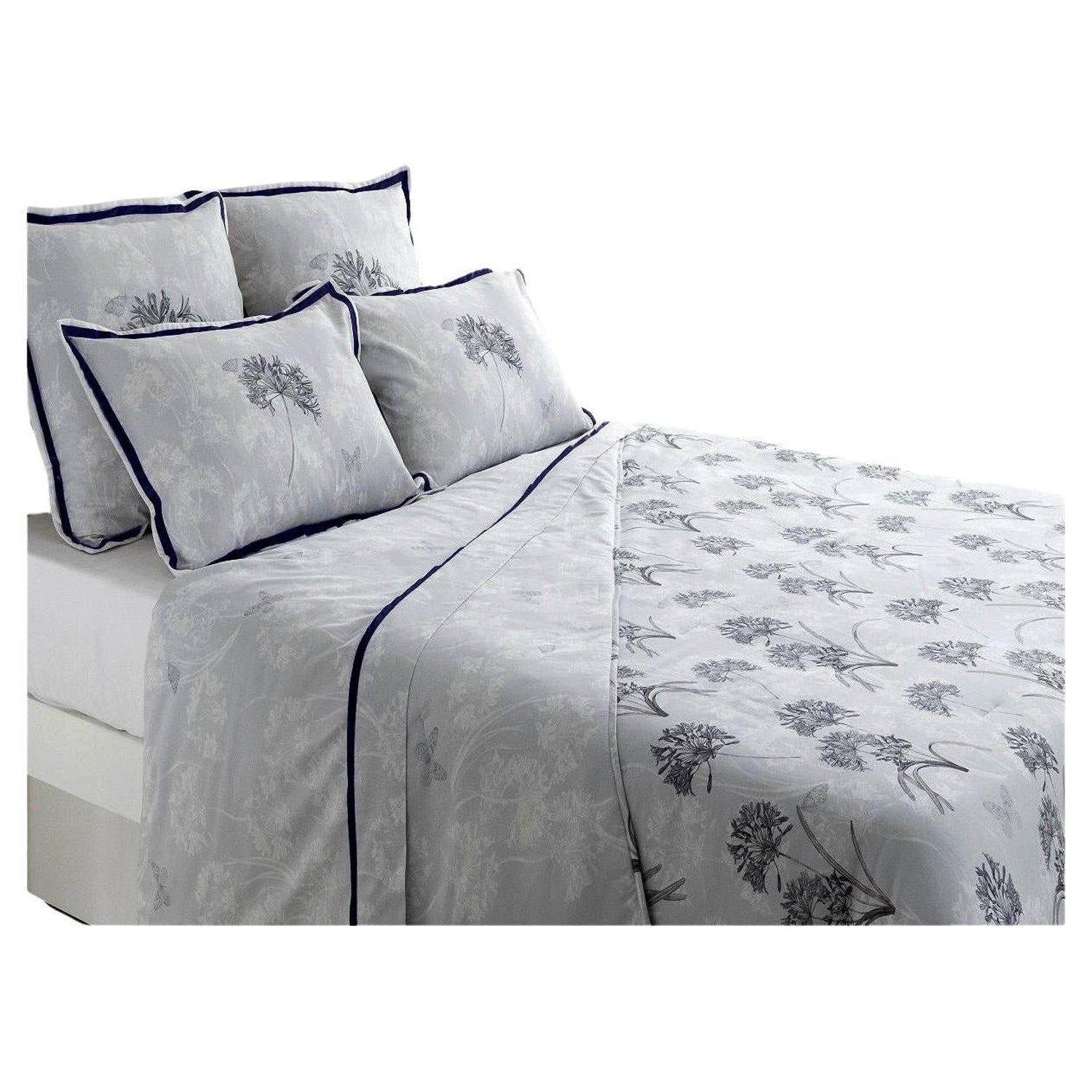 Kyoto, Luxury Duvet Cover King Size Bedding Set in Blue and Grey Cotton  Satin For Sale at 1stDibs
