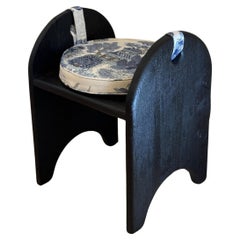 Oak stool charred linen