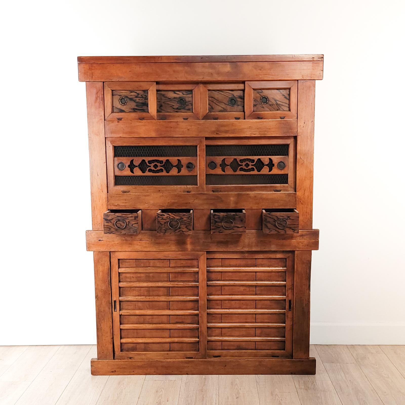 Hand-Crafted Kyoto Two Section Mizuya (Kitchen) Tansu, Meiji Period For Sale