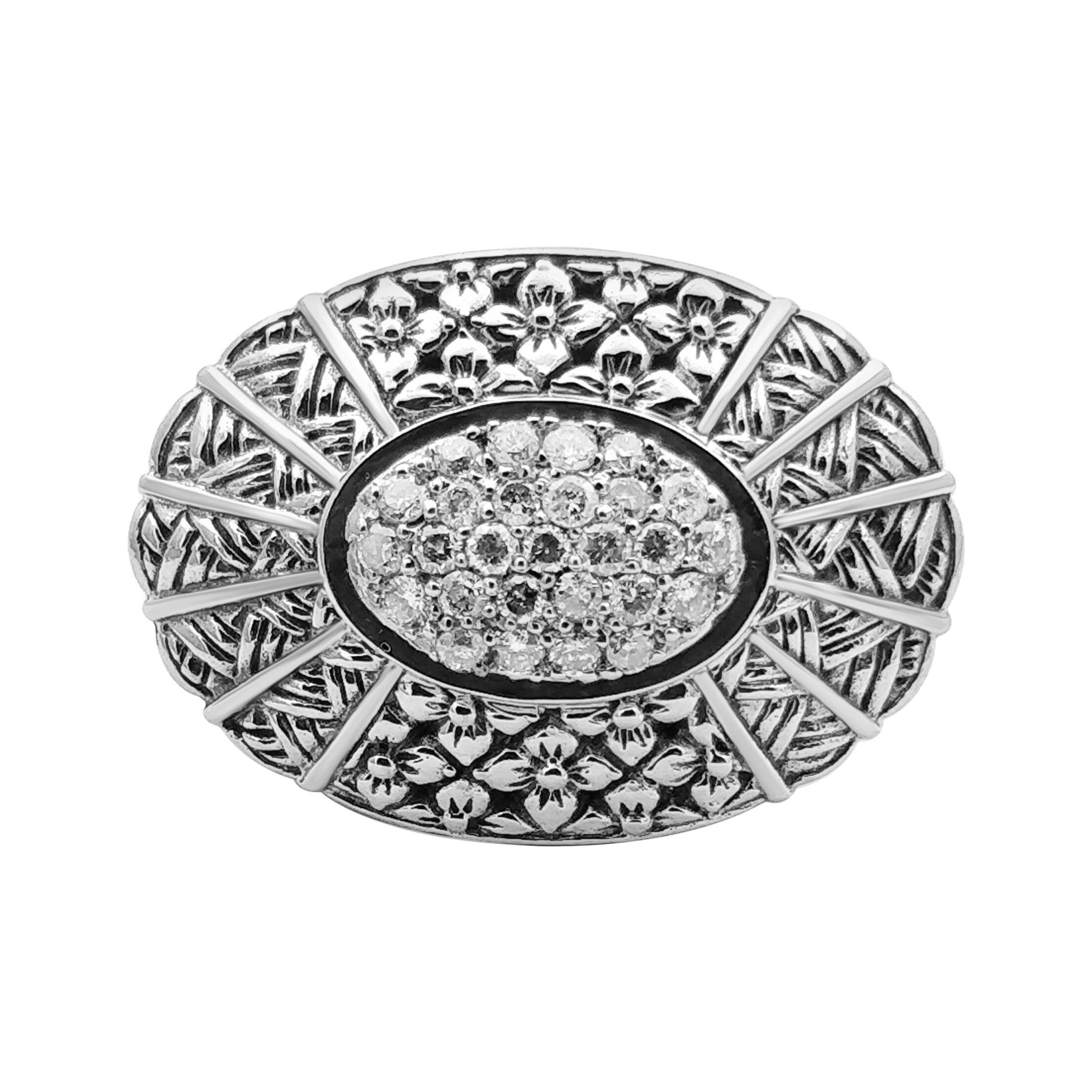 Kyoto White Diamond & Engraved Sterling Silver Ring 