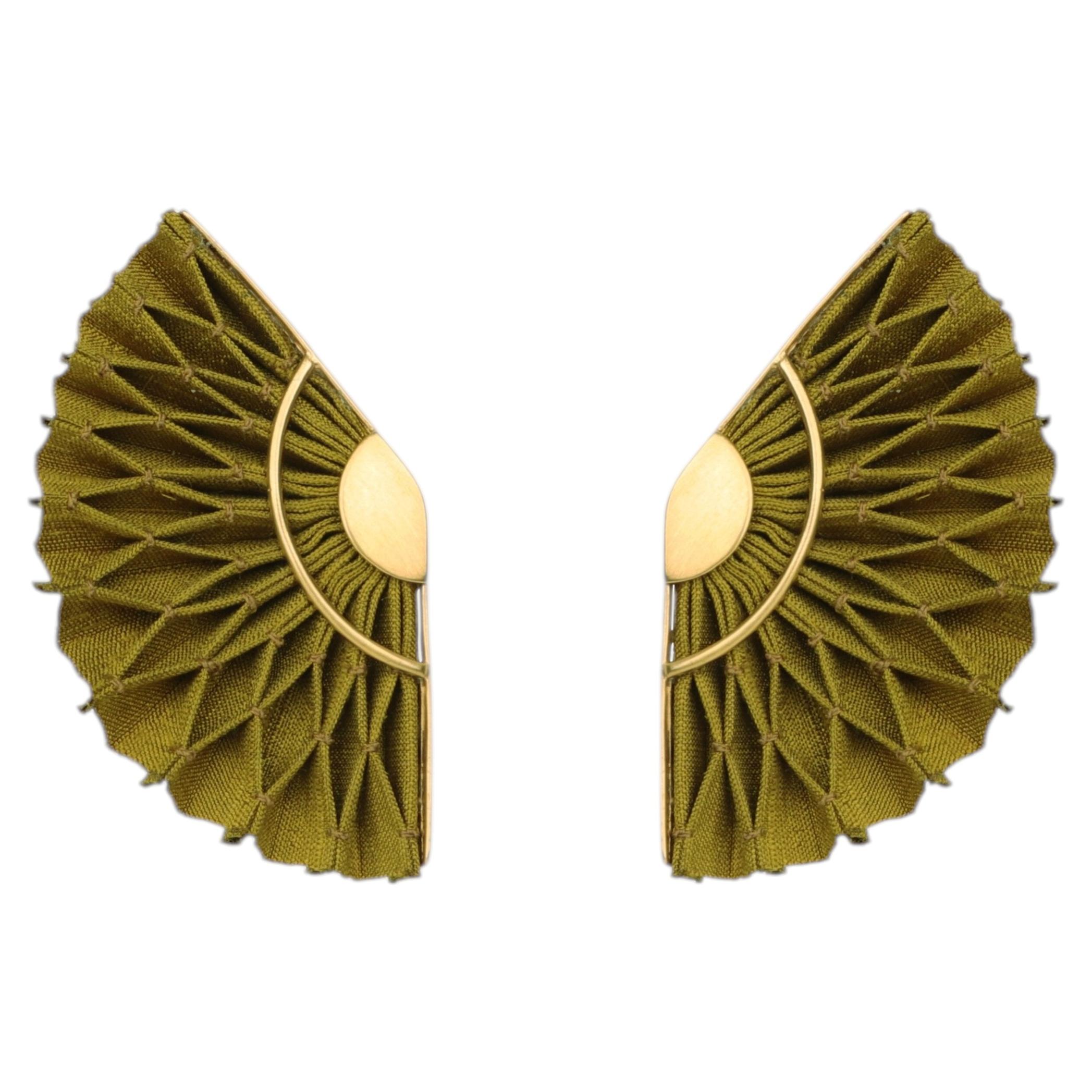 Kypseli Fan Earrings in Silk, Bronze & 24k Vermeil Gold by Katerina Makriyianni
