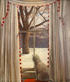 "Looking Out the Window, Vermont" Kyra Markham, Snowy Winter Landscape, Cat