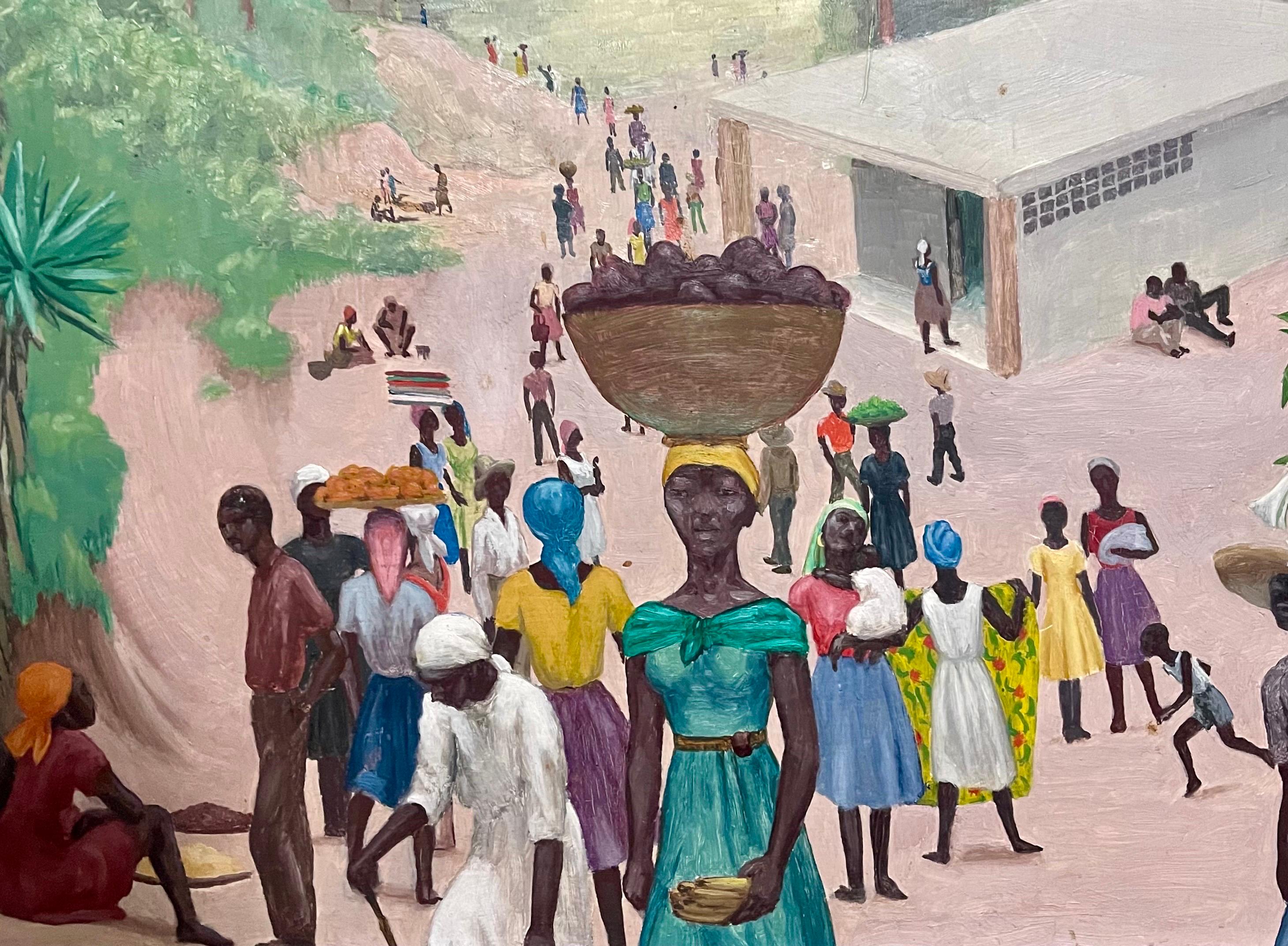 Kyra Markham (American, 1891-1967) 
Haitian Scene, 1962, 
Oil on board, Hand signed and dated. 
Provenance: Estate of Ethel Confino
Size: 20'' x 24'', 51 x 61 cm (board); 25'' x 29'', 64 x 74 cm (framed

Kyra Markham (born Elaine Hyman, 1891–1967)