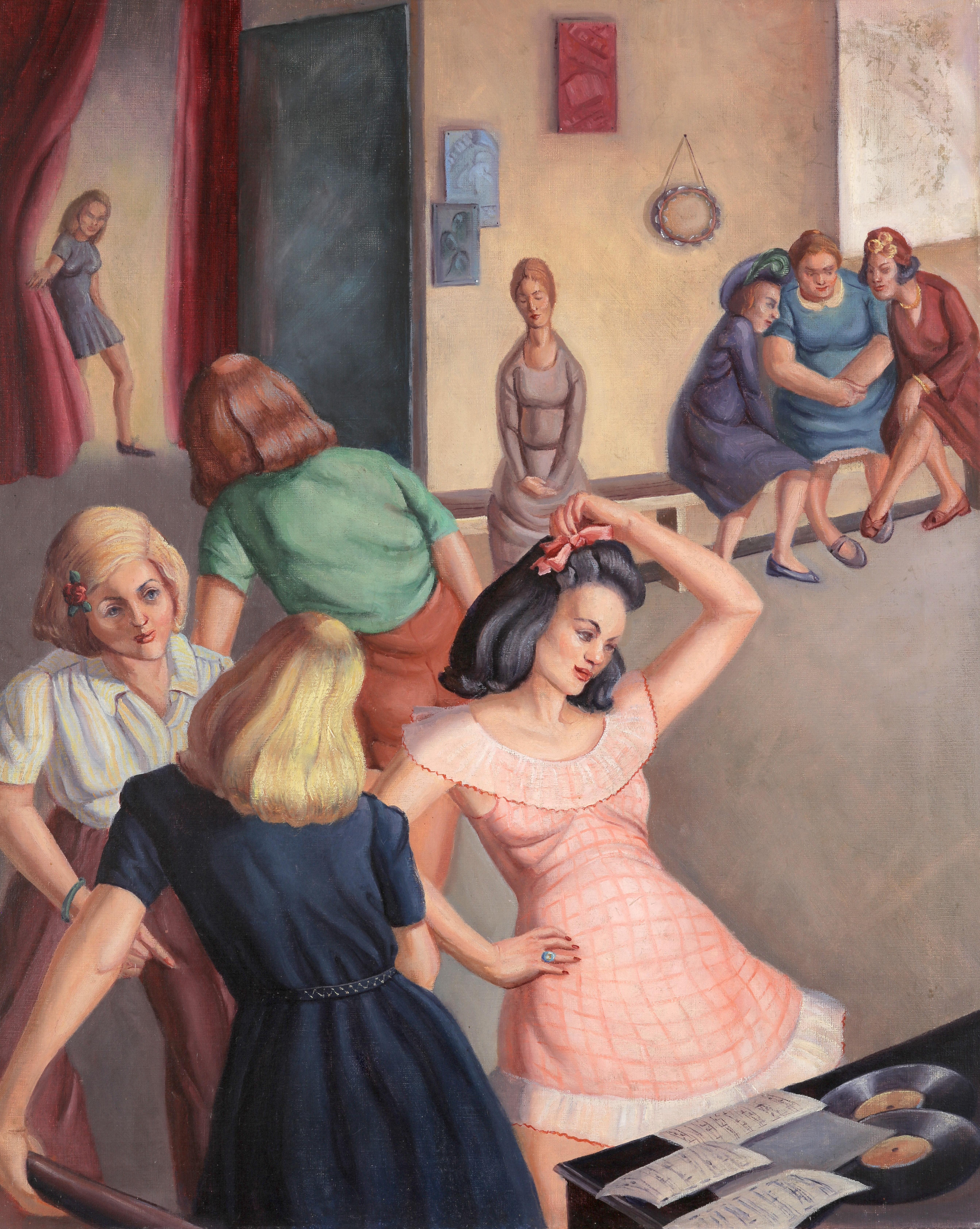 Kyra Markham Interior Painting – "Sock Hop" Mitte des Jahrhunderts Amerikanische Modernität WPA Künstlerin Realismus des 20.