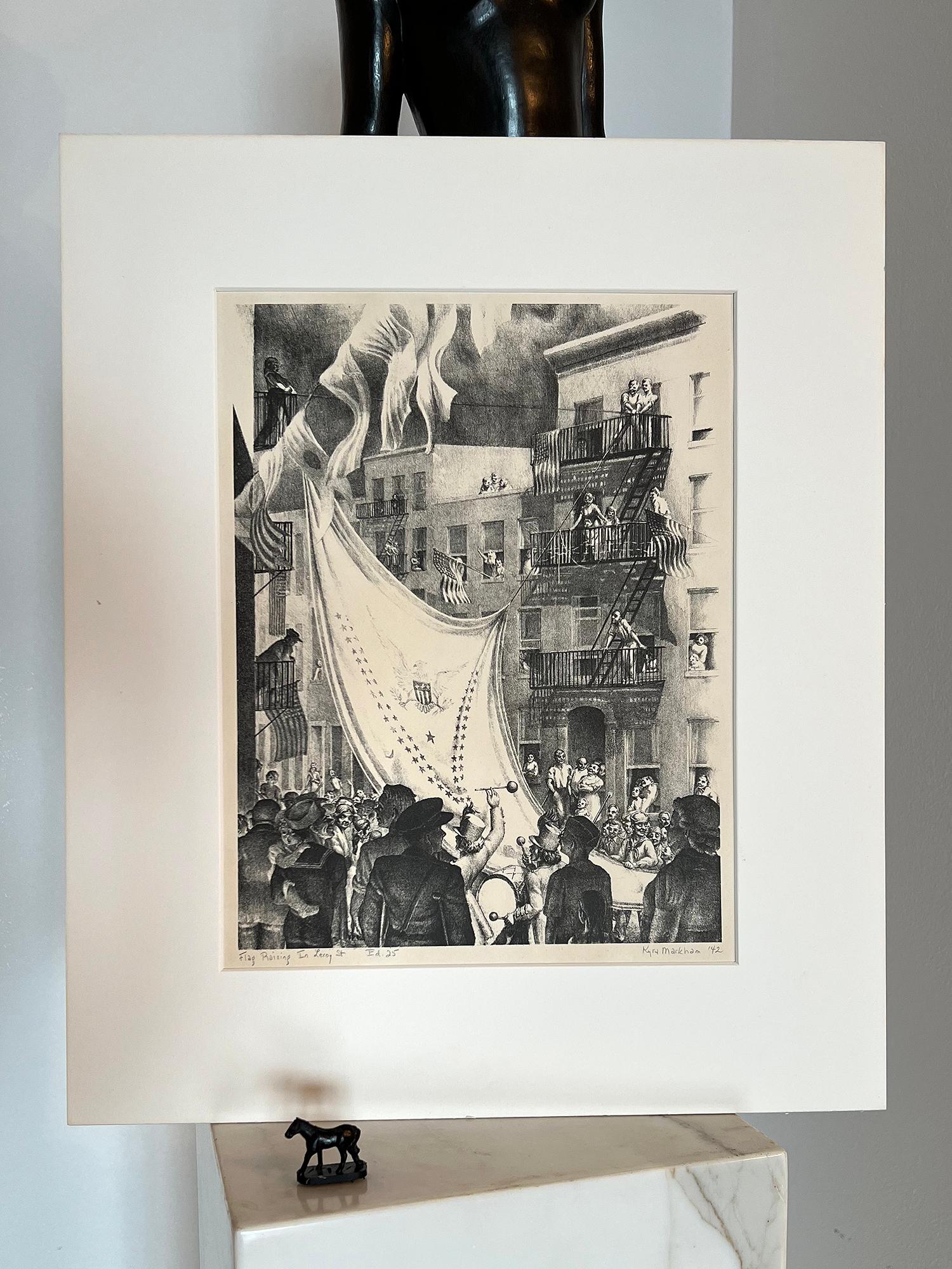 Drapeau surélevé dans Leroy Street  Vieux New York - Vintage New York en vente 9