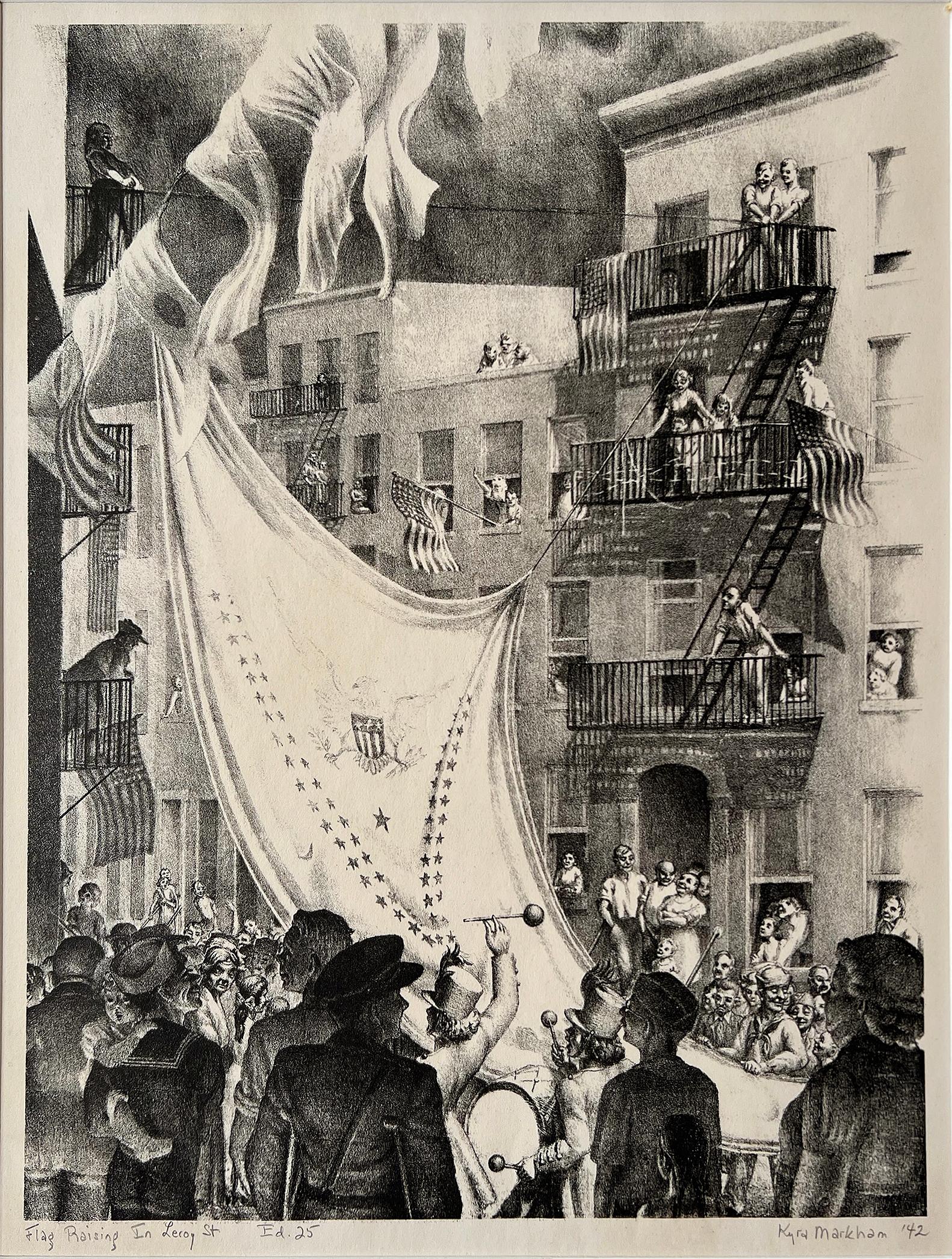 Drapeau surélevé dans Leroy Street  Vieux New York - Vintage New York en vente 4