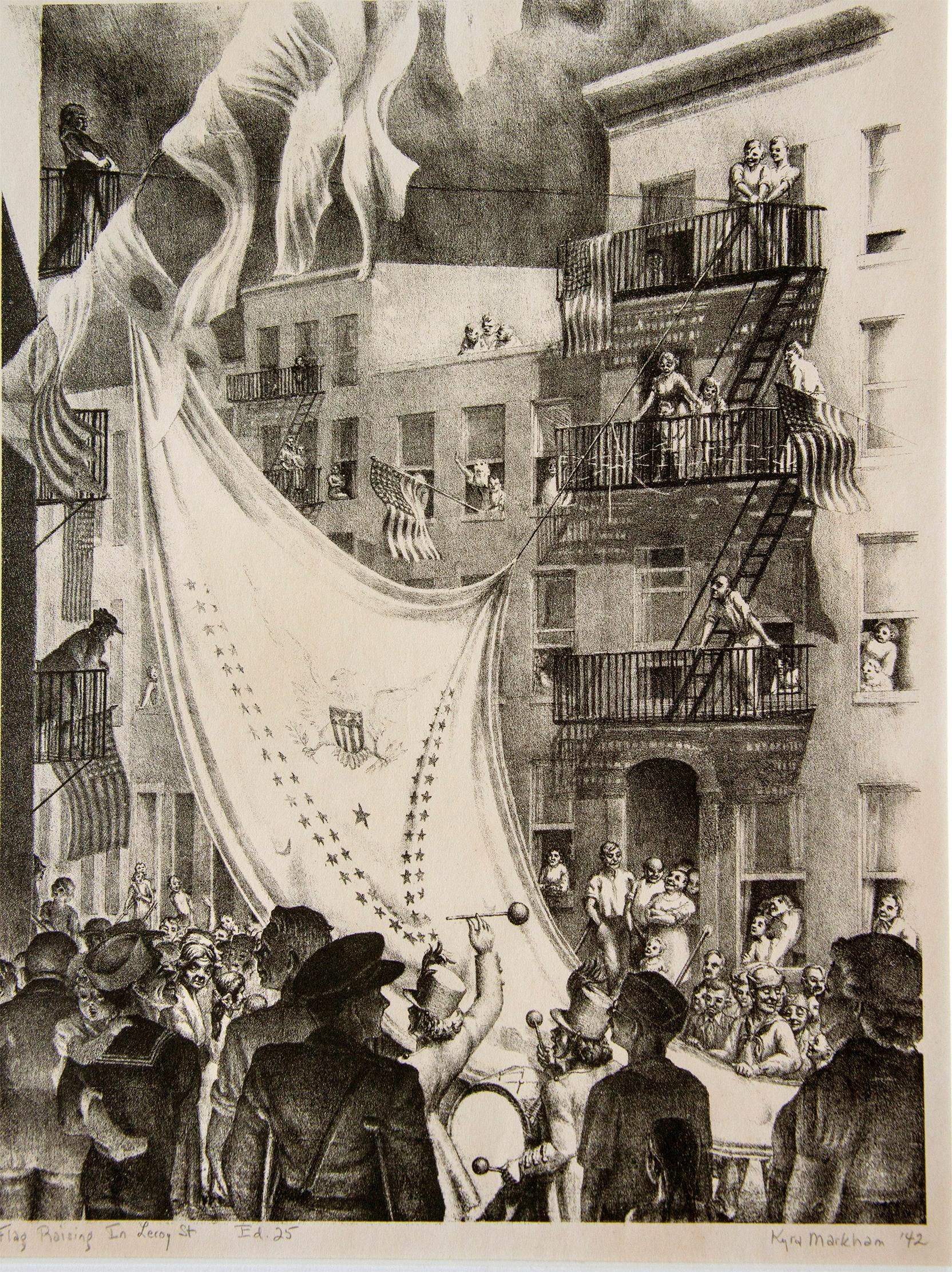 Drapeau surélevé dans Leroy Street  Vieux New York - Vintage New York en vente 5