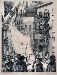 Flag Raising in Leroy Street -  Old New York - Vintage New York