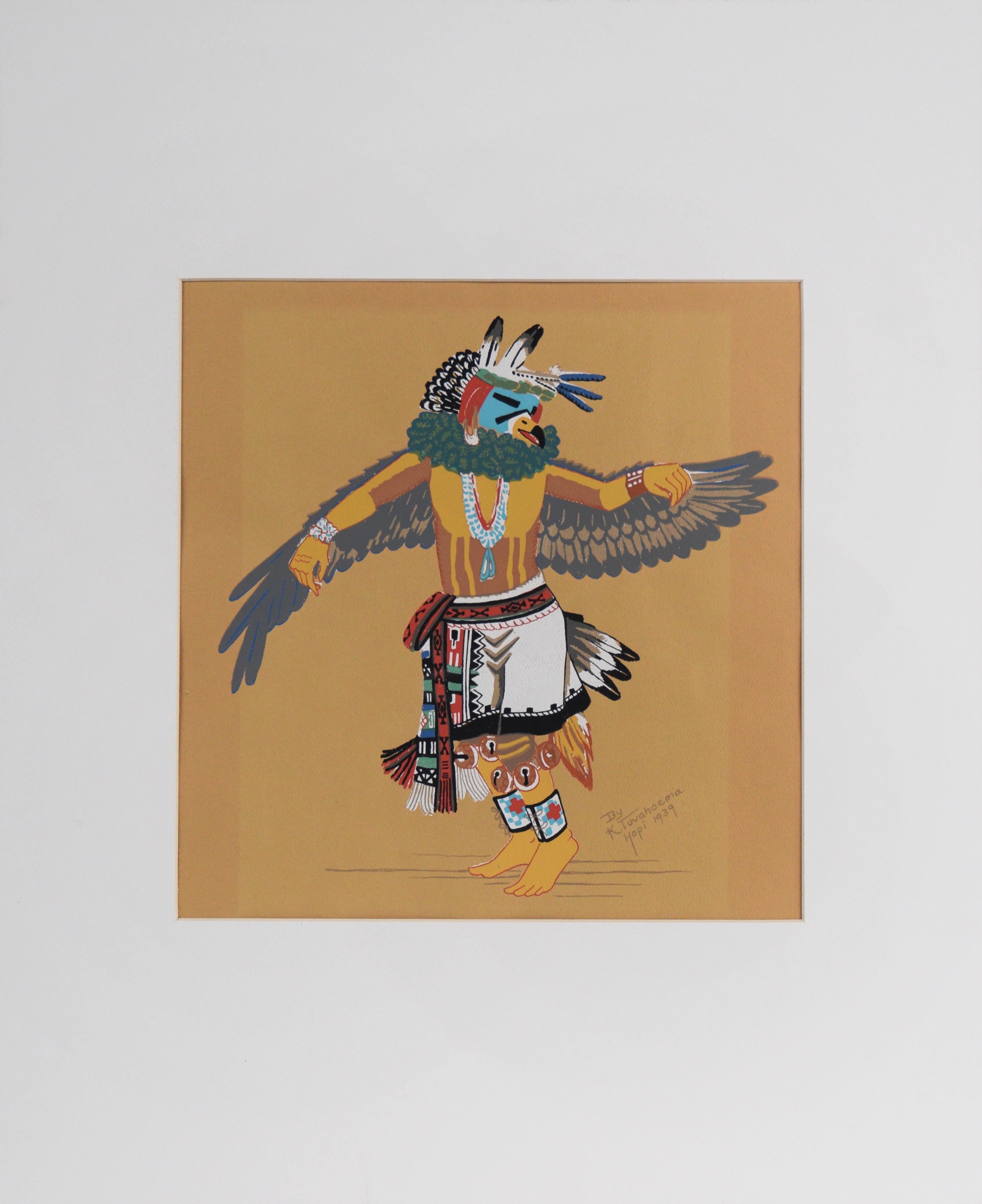 Kyrate Tuvahoema Figurative Painting - "Kachina Eagle Dancer" - 1939 Hopi Serigraph