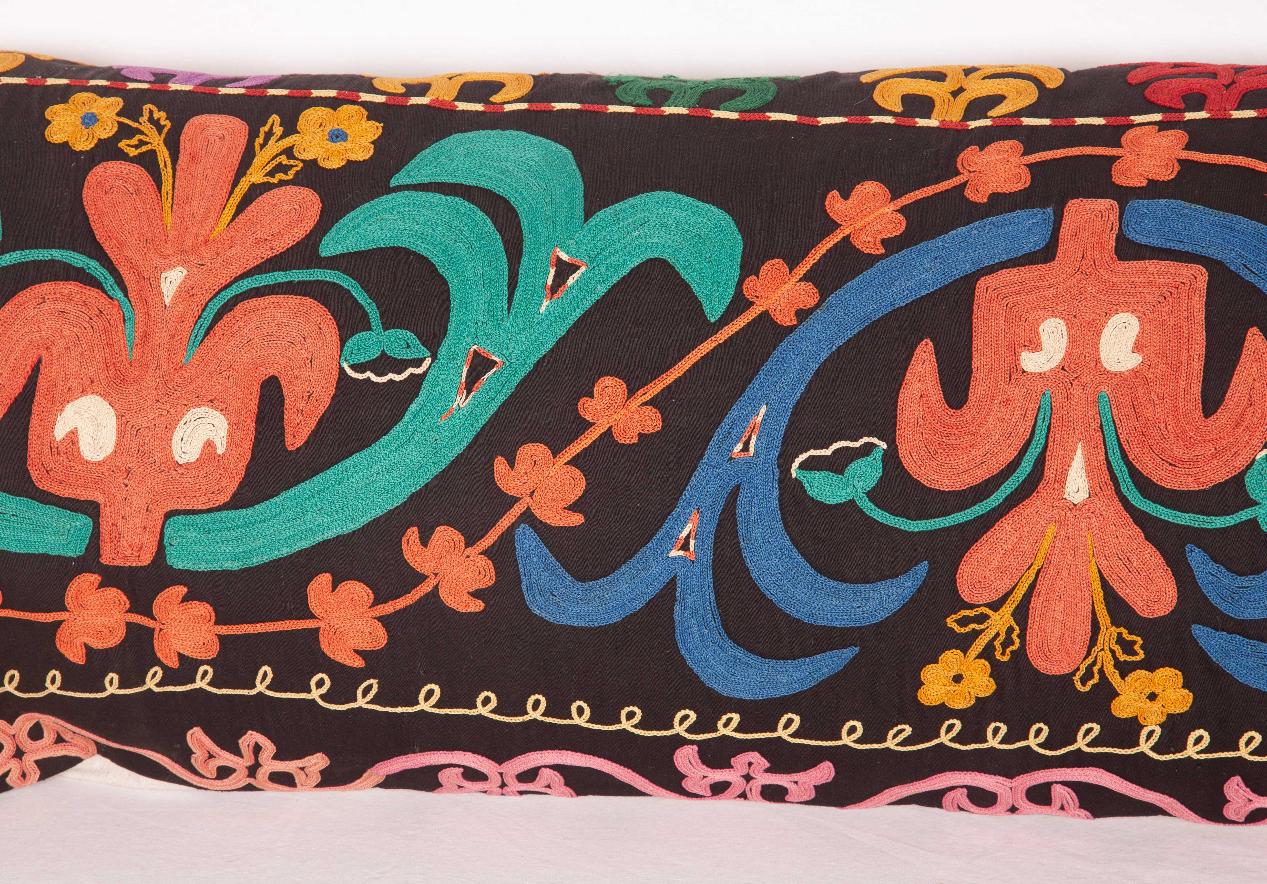 Embroidered Kyrgyz Lumbar Pillow Case, Made from a Mid-20th Century Kyrgyz Embroidery