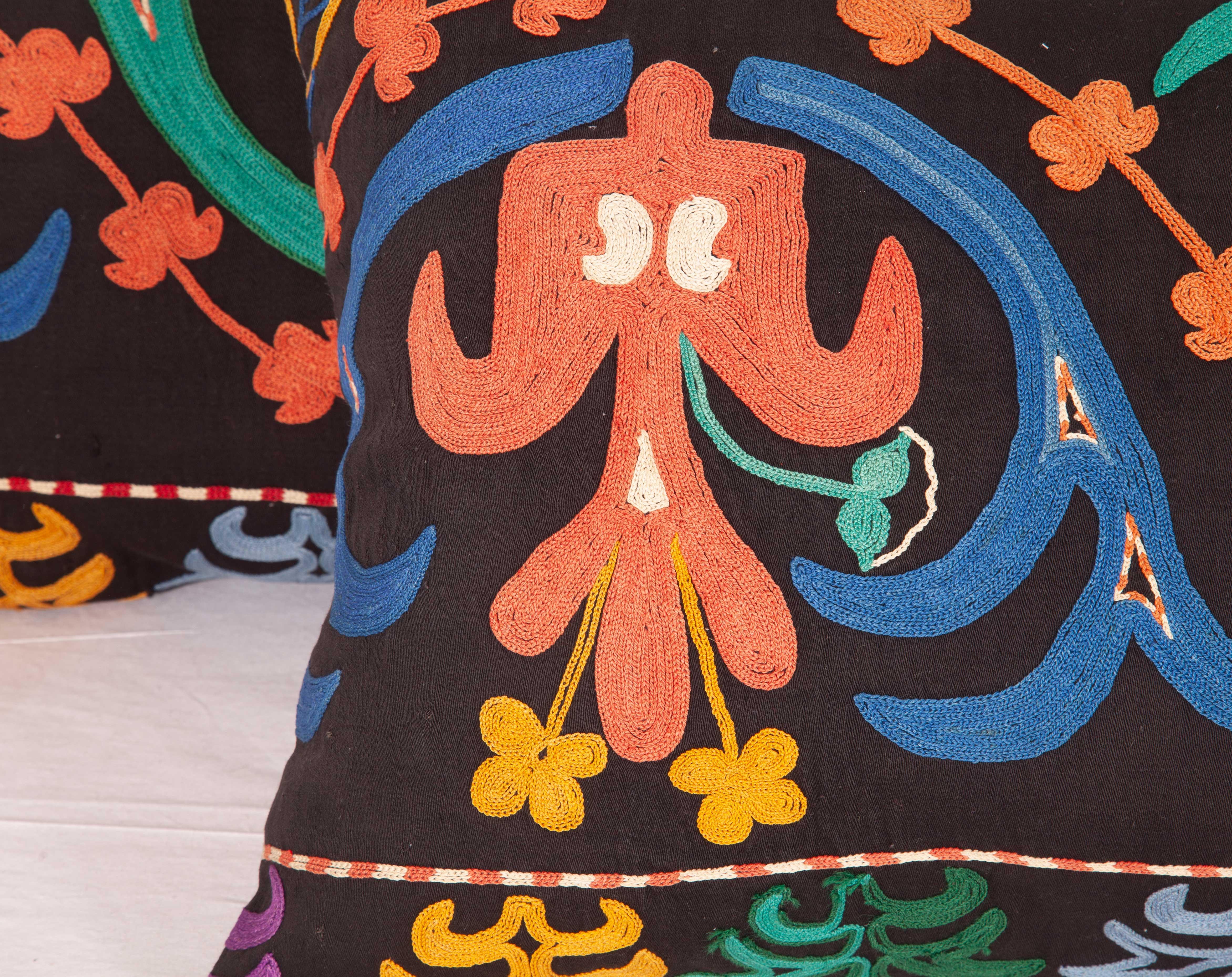 Suzani Kyrgyz Lumbar Pillow Cases Made from a Mid-20th Century Kyrgyz Embroidery