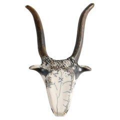 Kyriaki Moustaki, Raku Ceramic Sculpture of a Horned Beast, France, circa 2024
