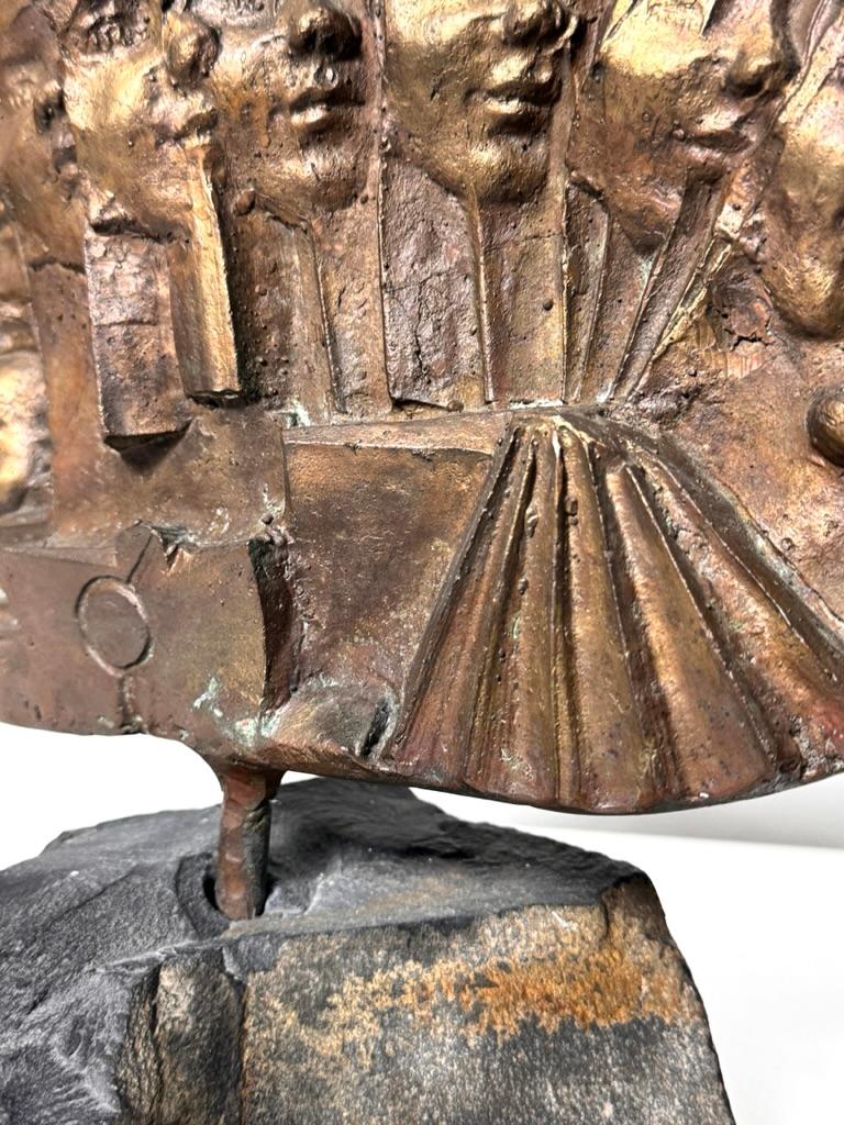 Signed Kyriakos Rokos Brutalist Bronze Surrealist Abstract Relief Sculpture 1971 For Sale 4