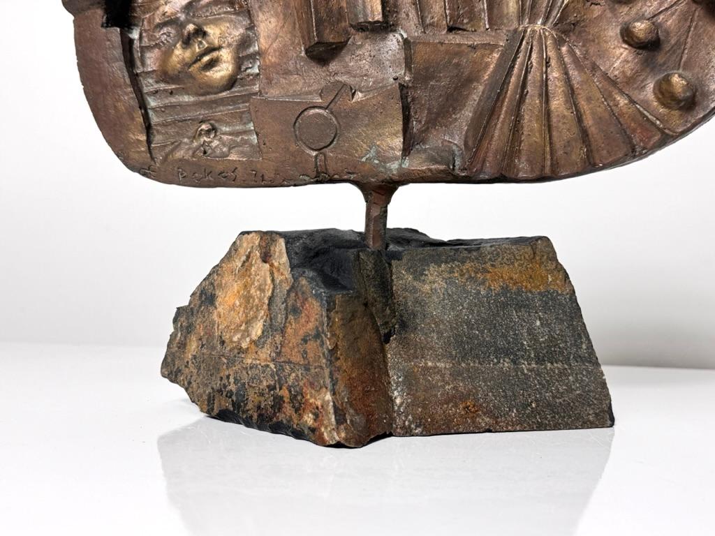 Signed Kyriakos Rokos Brutalist Bronze Surrealist Abstract Relief Sculpture 1971 For Sale 6
