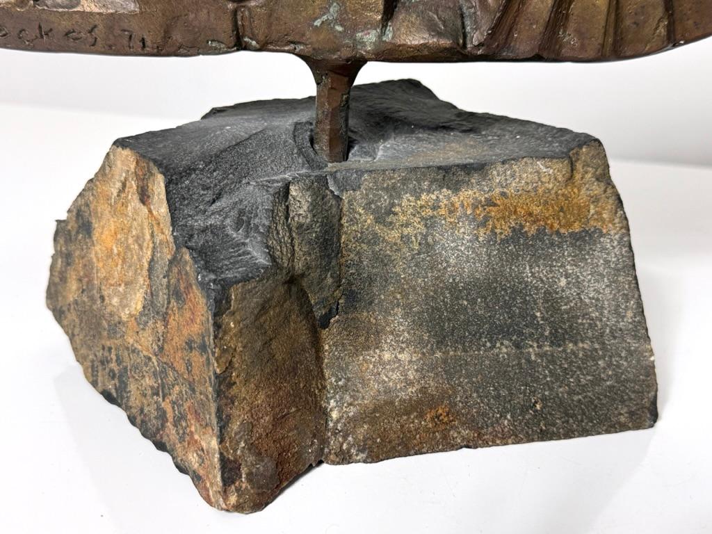Signed Kyriakos Rokos Brutalist Bronze Surrealist Abstract Relief Sculpture 1971 For Sale 7