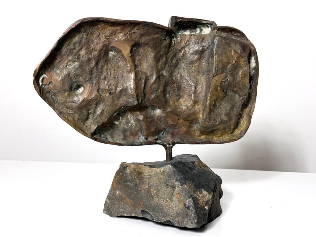 Signed Kyriakos Rokos Brutalist Bronze Surrealist Abstract Relief Sculpture 1971 For Sale 8