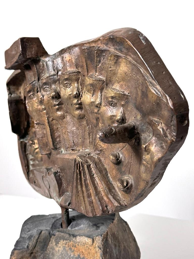 Mid-Century Modern Signed Kyriakos Rokos Brutalist Bronze Surrealist Abstract Relief Sculpture 1971 For Sale