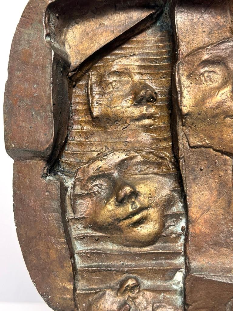 Signed Kyriakos Rokos Brutalist Bronze Surrealist Abstract Relief Sculpture 1971 In Good Condition For Sale In Troy, MI