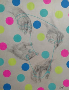Jeff Koons, Impressionist Figurative Scene, Acrylic and Pencil on Paper