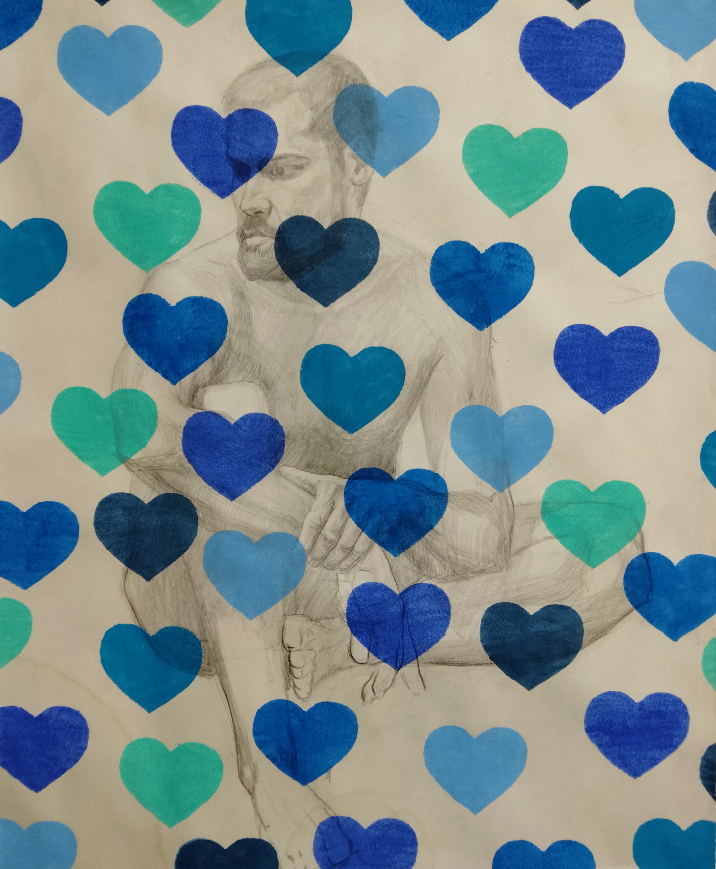 Kyrylo Bondarenko Portrait Painting - "Blue Hearts"