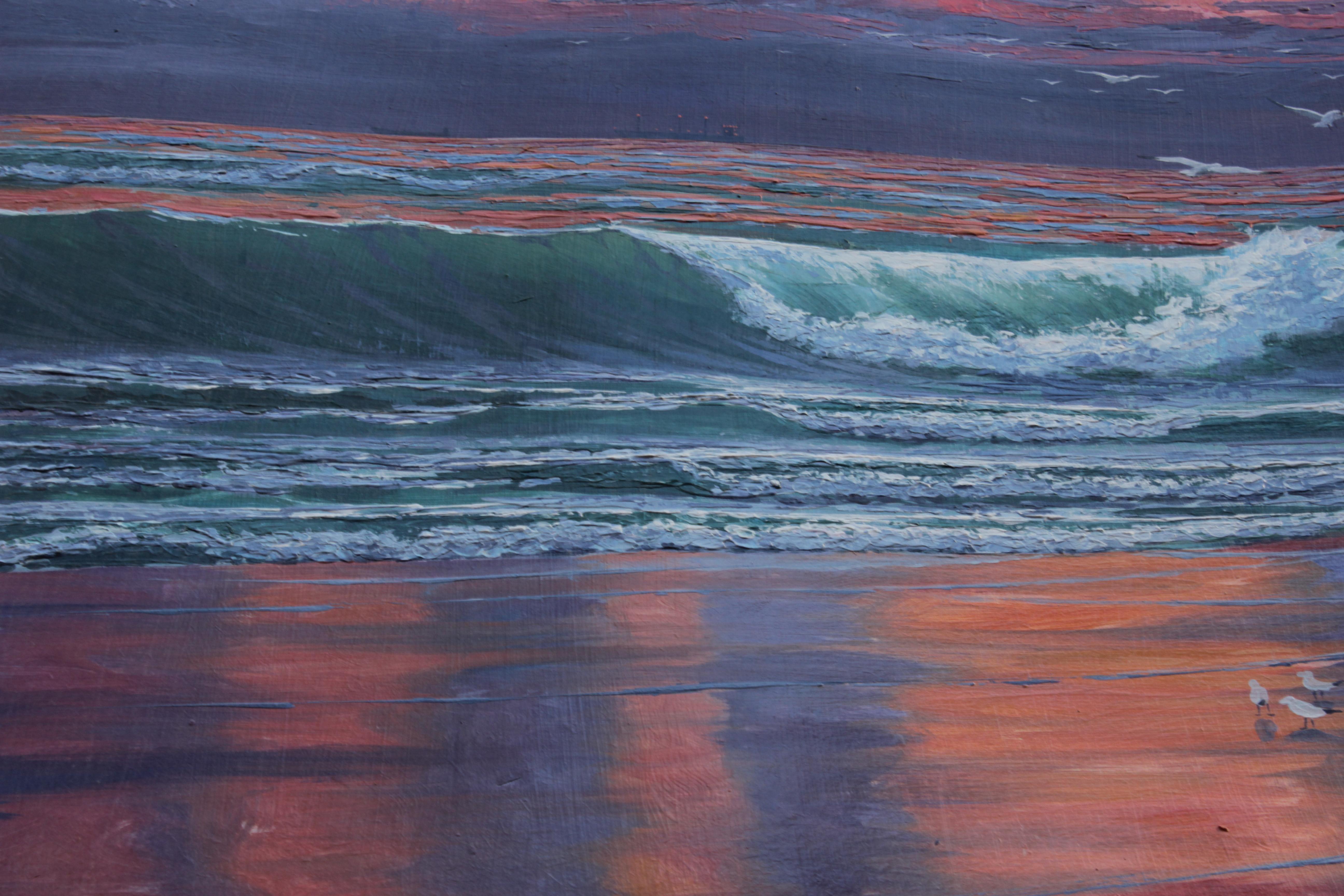 Ein schönes Bild des Sonnenuntergangs am Meer im Herbst. Ich bin am Abend zufällig ans Meer gekommen und war begeistert von der üppigen Landschaft.
      Das Bild ist auf einer MDF-Platte gemalt, auf einer Tafel.
      Indem Sie ukrainische Kunst
