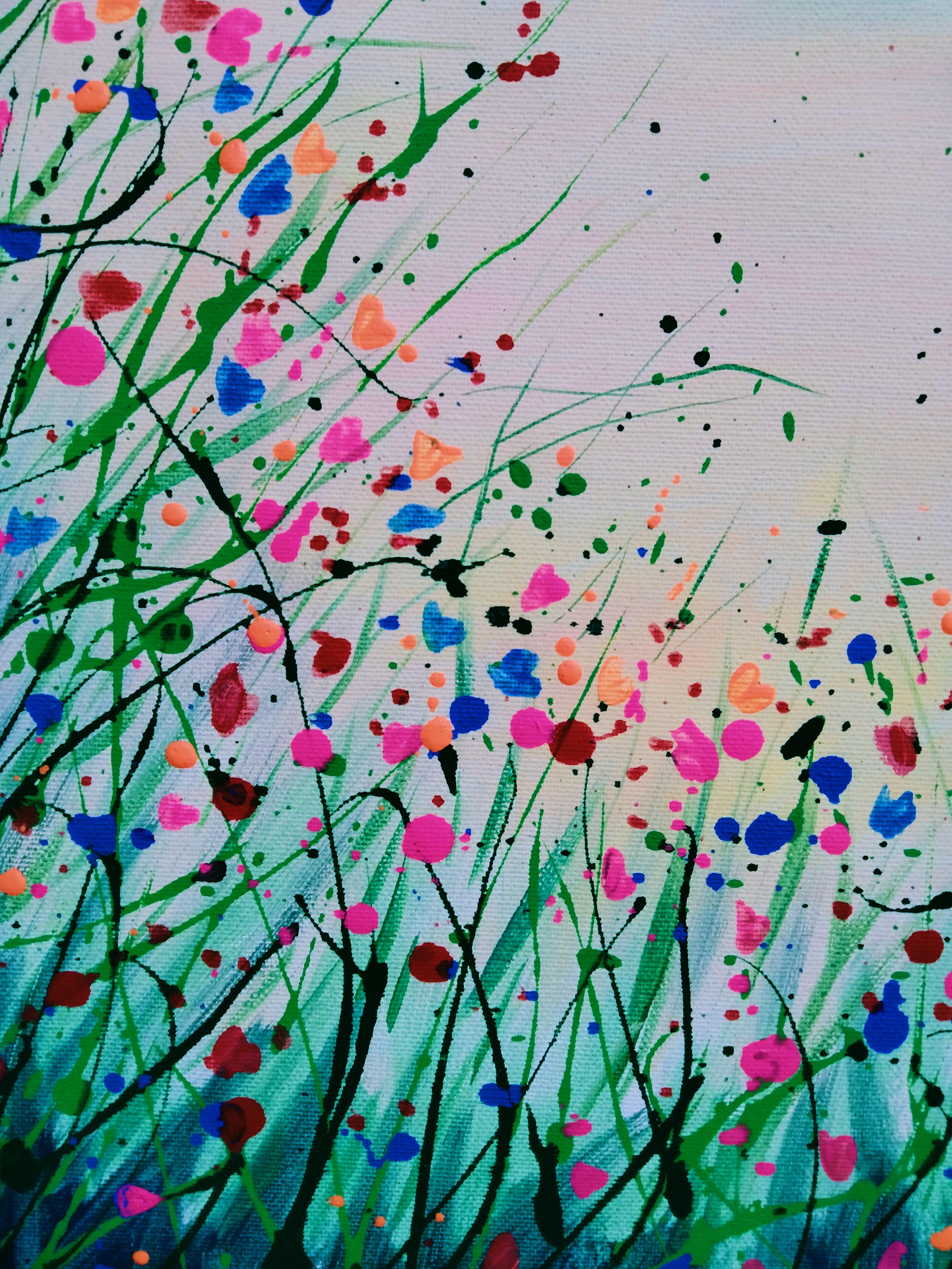   I saw the painting in the blooming steppe in spring. Steppe in Bloom in Spring. In this enchanting painting, I invite you to a blooming meadow under a muted, tranquil sky. I used the spontaneity of Impressionist style, mixed with oriental motifs,