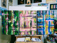 Gerhard Richter Triptych, Impressionist Landscape, Acrylic on Canvas