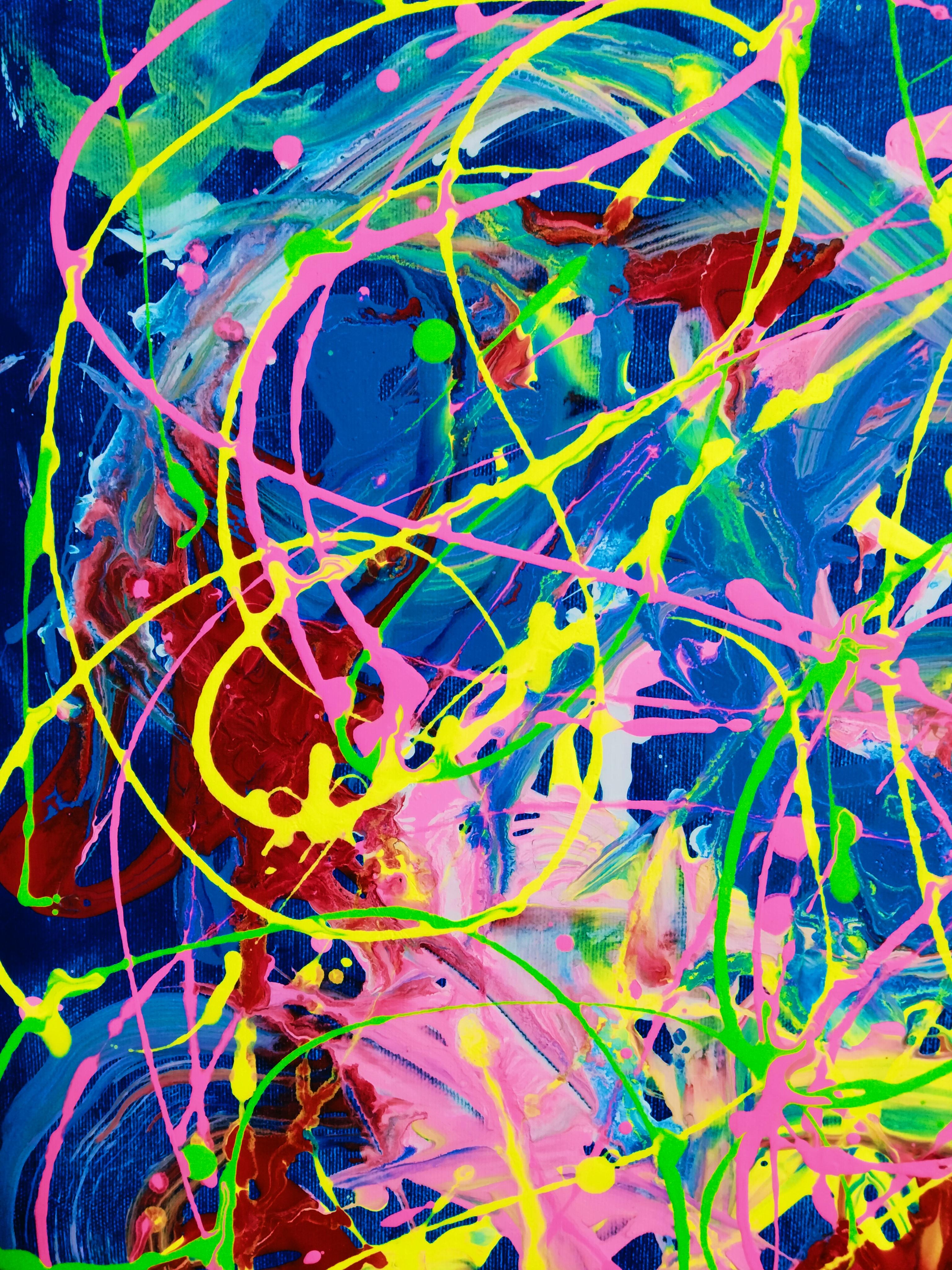  I saw this painting in the spring in the blooming steppe.
Working on it, I splashed a whole carnival of bright acrylic shades on the canvas, allowing emotions to guide every curl and movement. A passionate dance of colors and shapes, where bold
