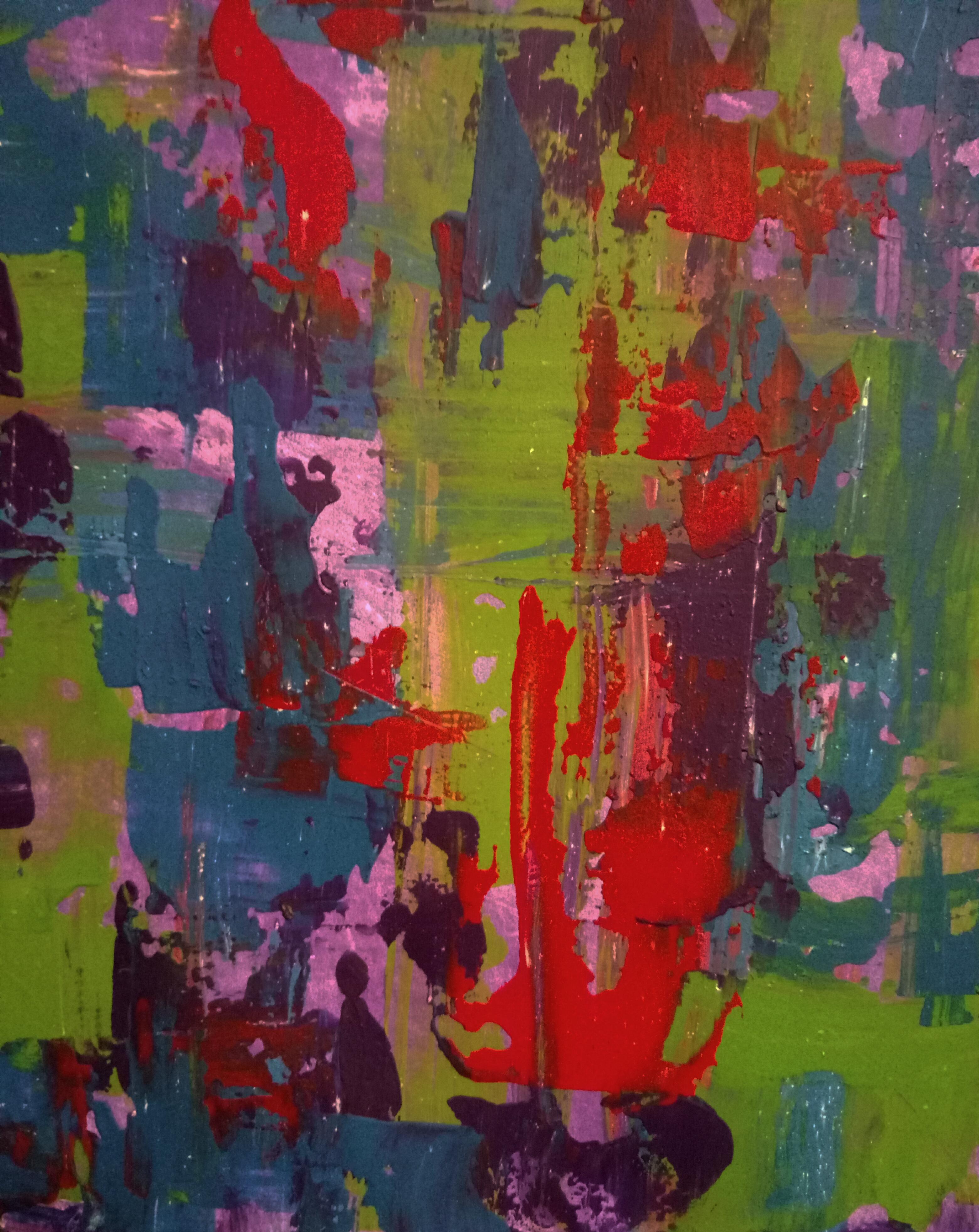   En créant cette œuvre, je me suis tournée vers le monde abstrait, traduisant la spontanéité vivante d'une inondation estivale. Avec mes peintures acryliques, j'ai capturé le jeu dynamique de la chaleur et de la fraîcheur, le flux d'émotions que la