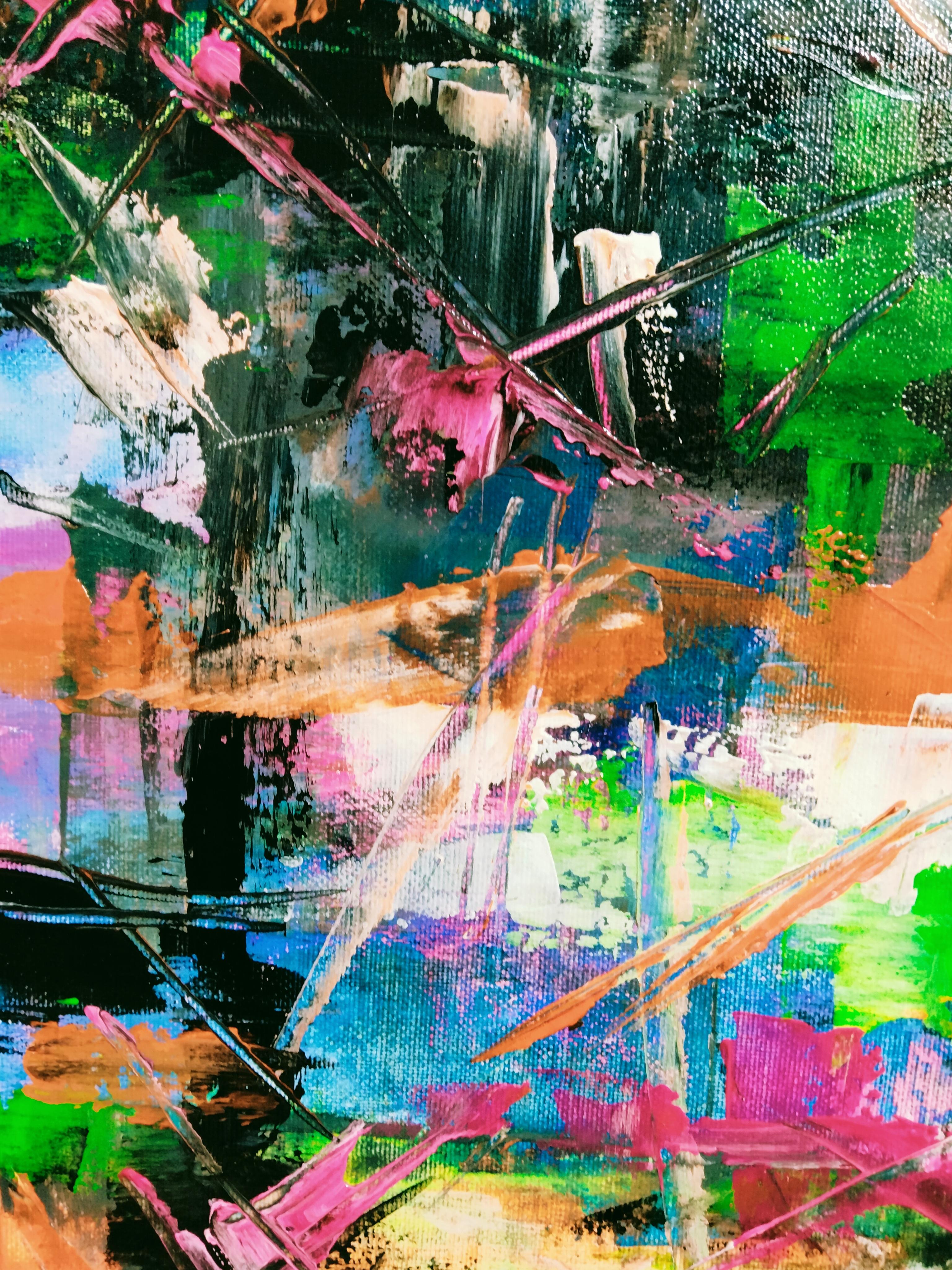  This painting is inspired by spring rain and blossoming trees. I really like to paint abstract flowers. I paint them with feelings and energy of the inner body. This painting gives positive and energy.
The painting can be hung in 4 positions, ropes