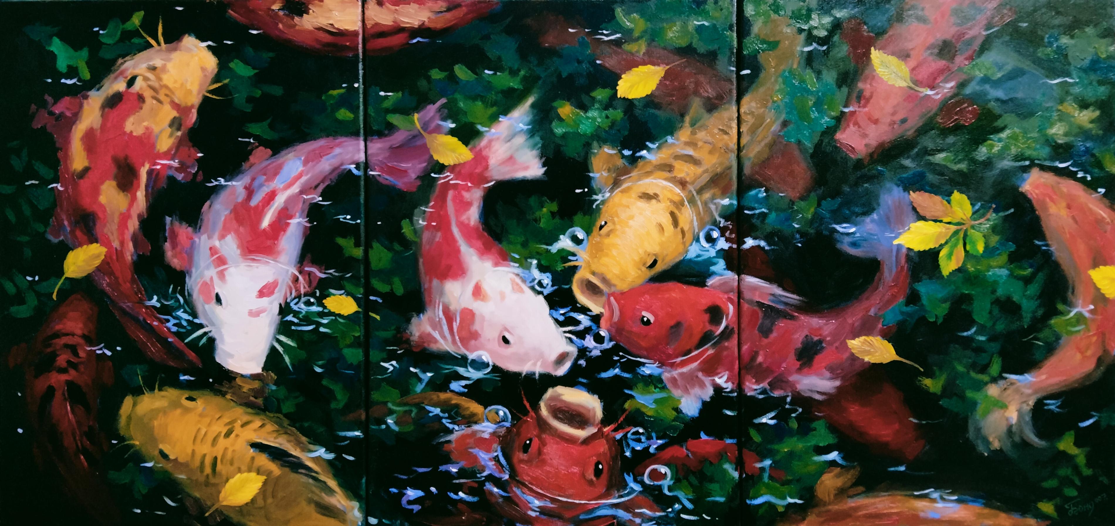 Landscape Painting di Kyrylo Bondarenko - "Carpe Koi"