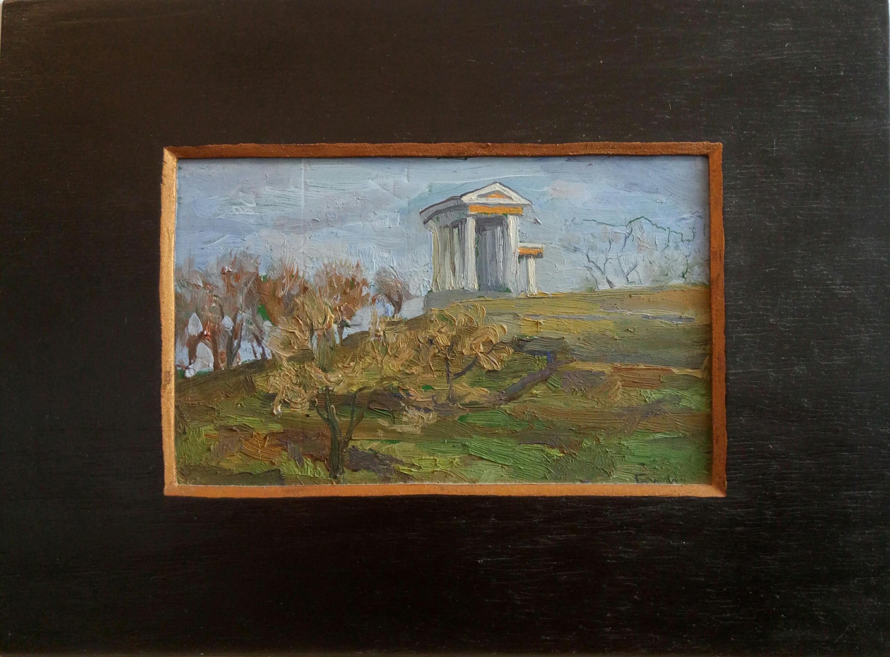 Al elaborar esta escena, utilicé el óleo para mezclar la serena sencillez del impresionismo con un toque de realismo. El punto focal, un antiguo templo, se alza como testigo mudo del paso del tiempo, contrastado por el dinamismo de la vida moderna