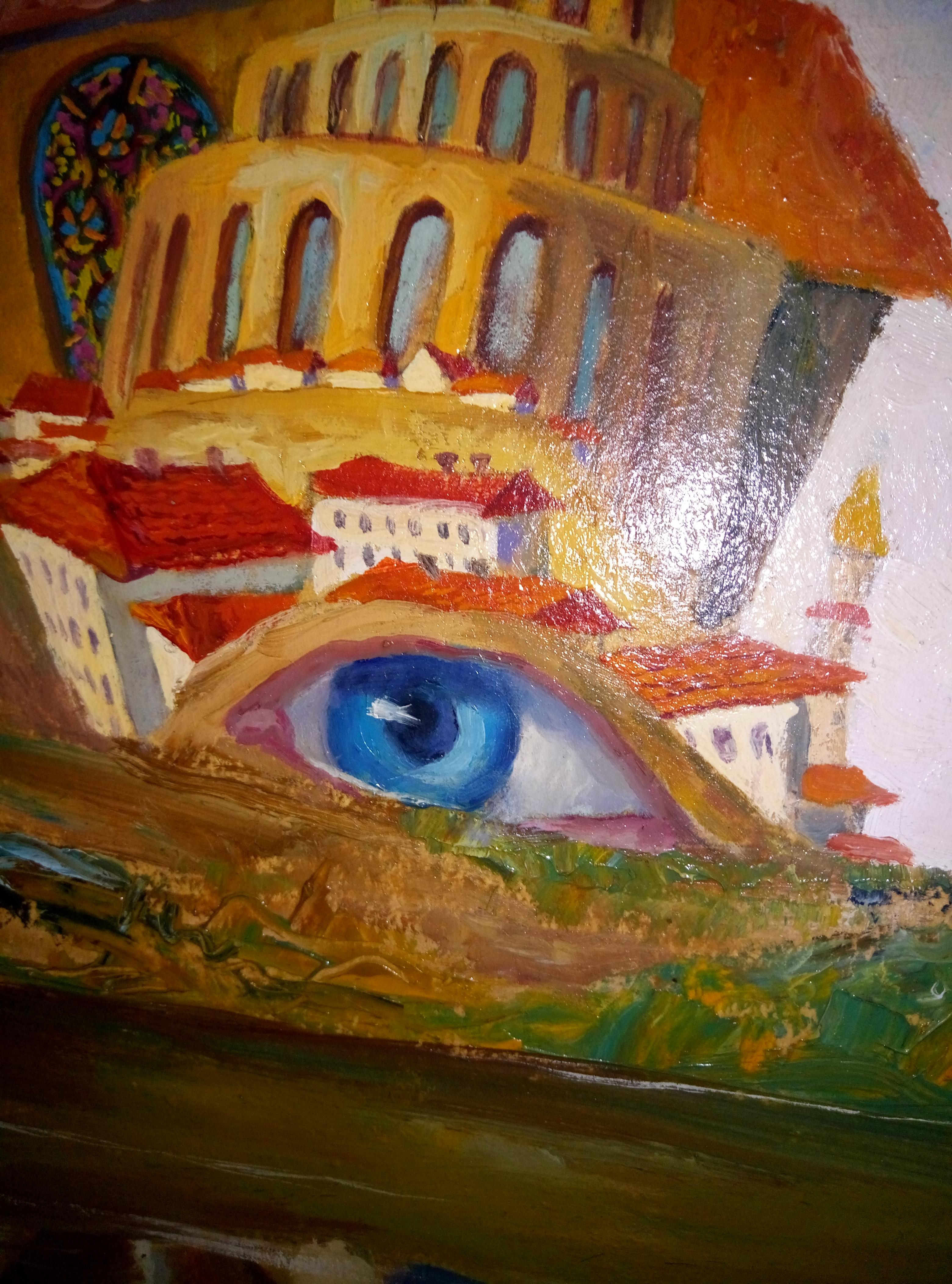 Me inspiré para crear este cuadro en un espejismo en el mar. Vi en el horizonte una ciudad fantástica con unos ojos enormes que me miraban.
Comprando arte ucraniano de artistas ucranianos, ¡darás una oportunidad de sobrevivir durante la guerra! Das