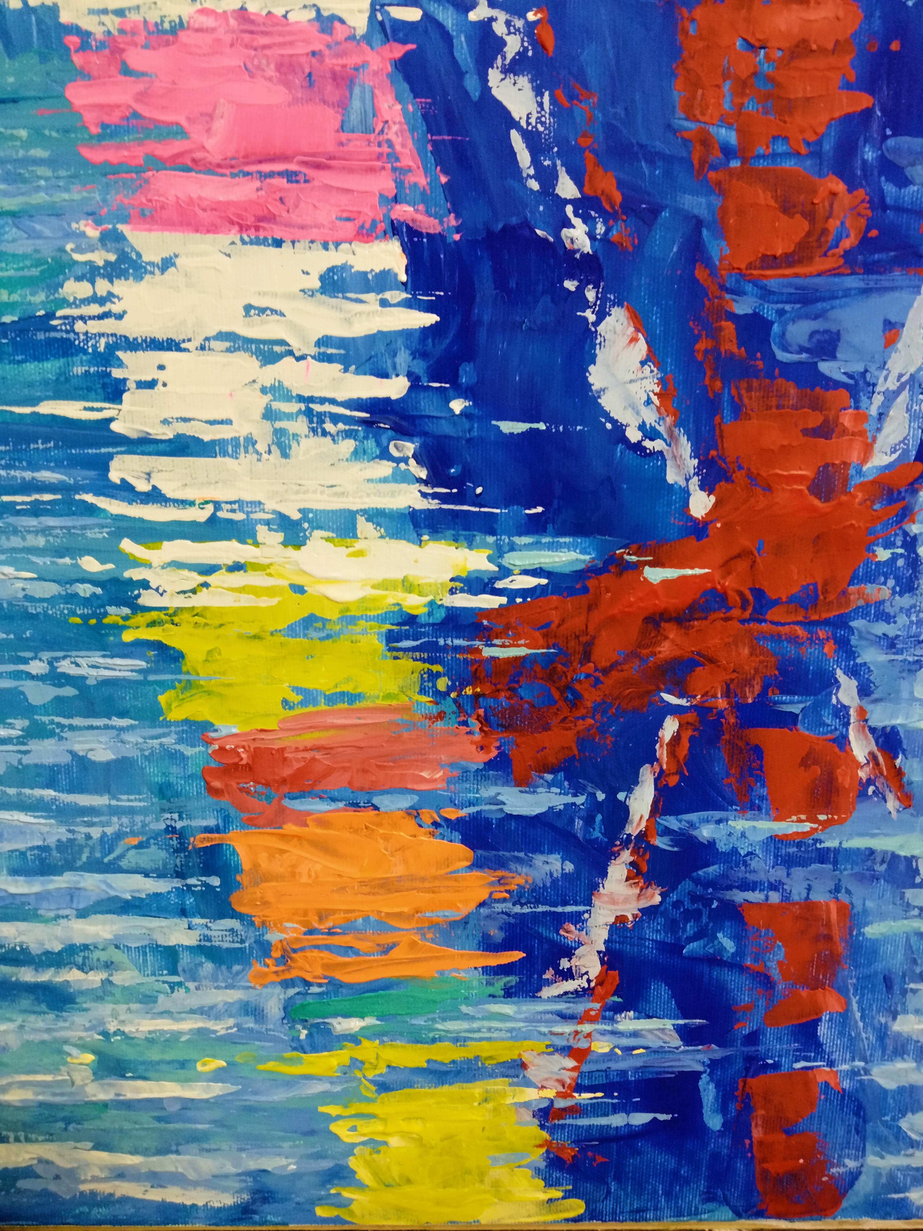 In dieser Acrylarbeit habe ich die Lebendigkeit des Küstenlebens mit impressionistischer Inbrunst wiedergegeben. Die kühnen Segel tanzen auf der Leinwand und spiegeln den dynamischen Geist des Meeres wider, während das Zusammenspiel von Licht und
