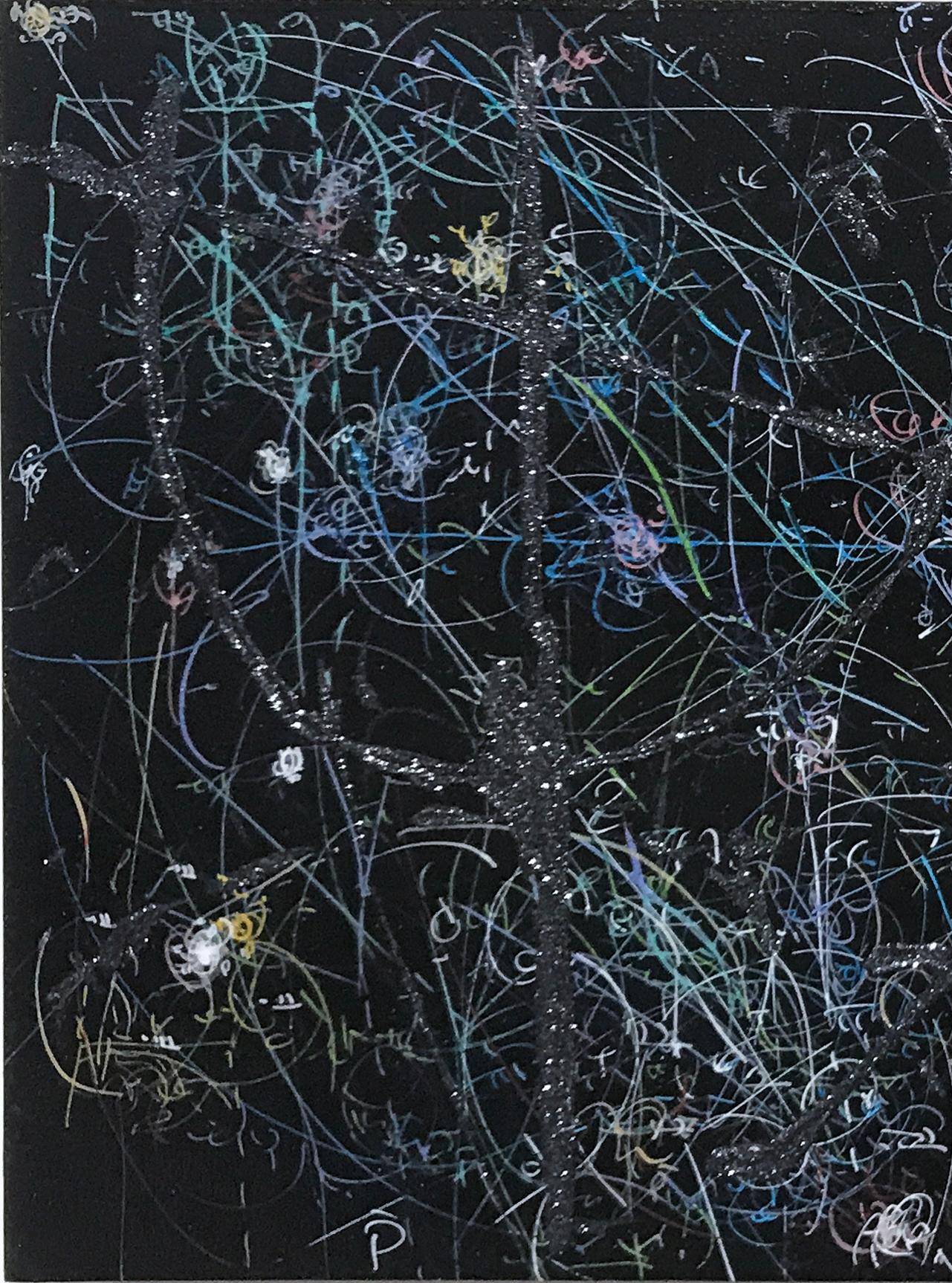 blow up 332 - the long goodbye - subatomic decay patterns and dark matter in the - Painting by Kysa Johnson