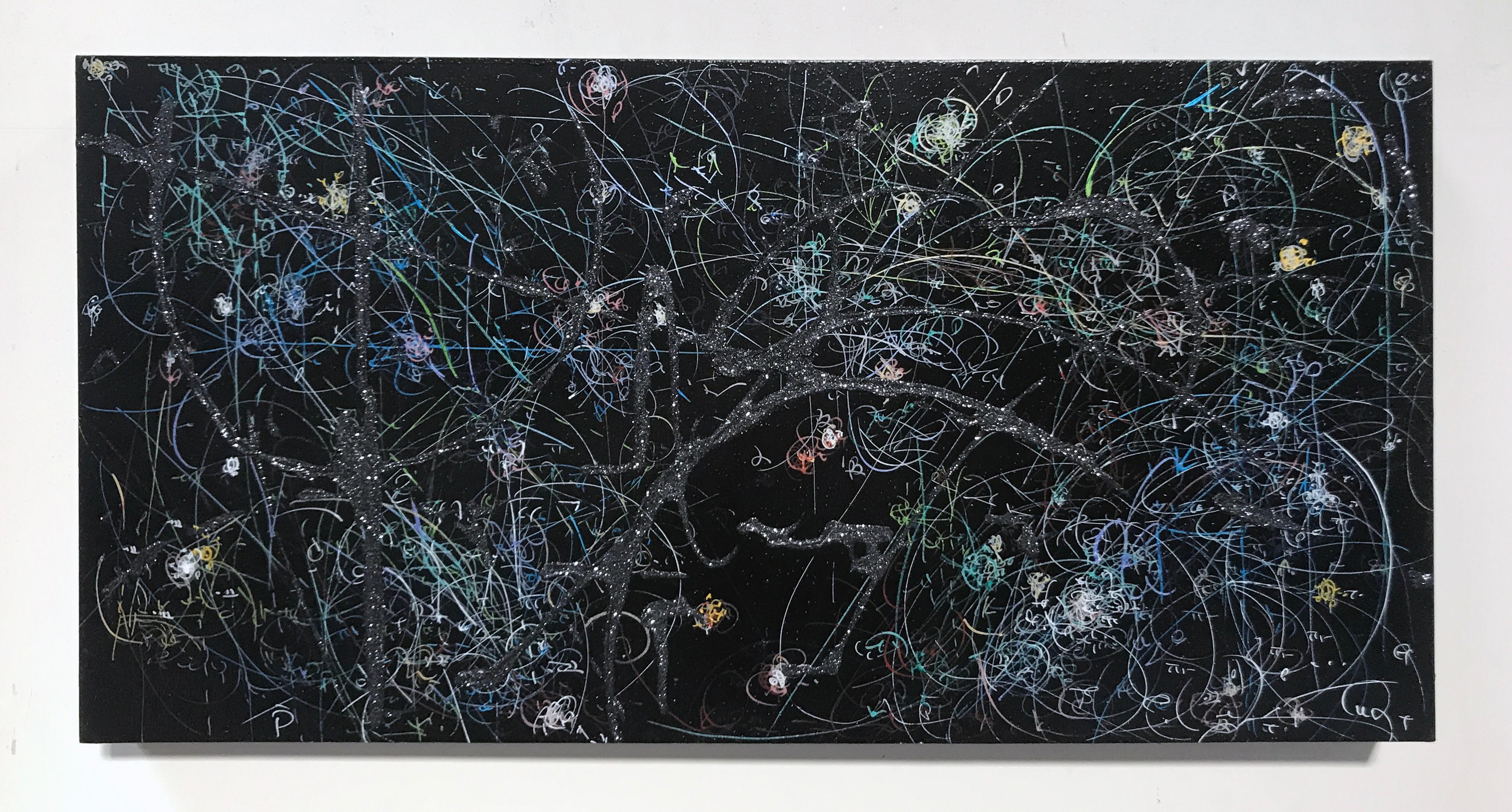 Kysa Johnson Abstract Painting - blow up 332 - the long goodbye - subatomic decay patterns and dark matter in the